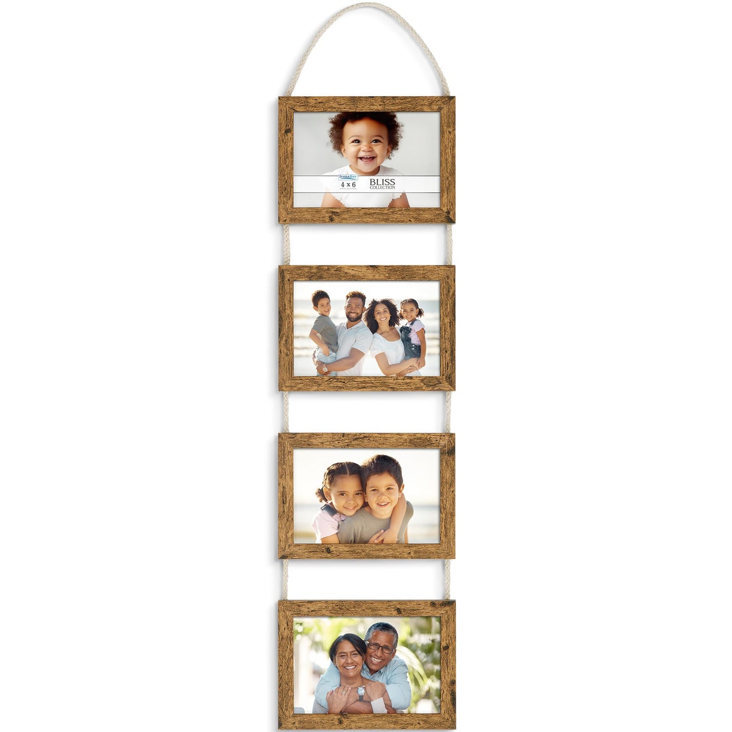 Icona Bay - 4x6 Wall Hanging Picture Frames Collage with 4 Openings - Rustic Brown - Casual Style Engineered Wood Frames - Wall Mount Only - Bliss Collection