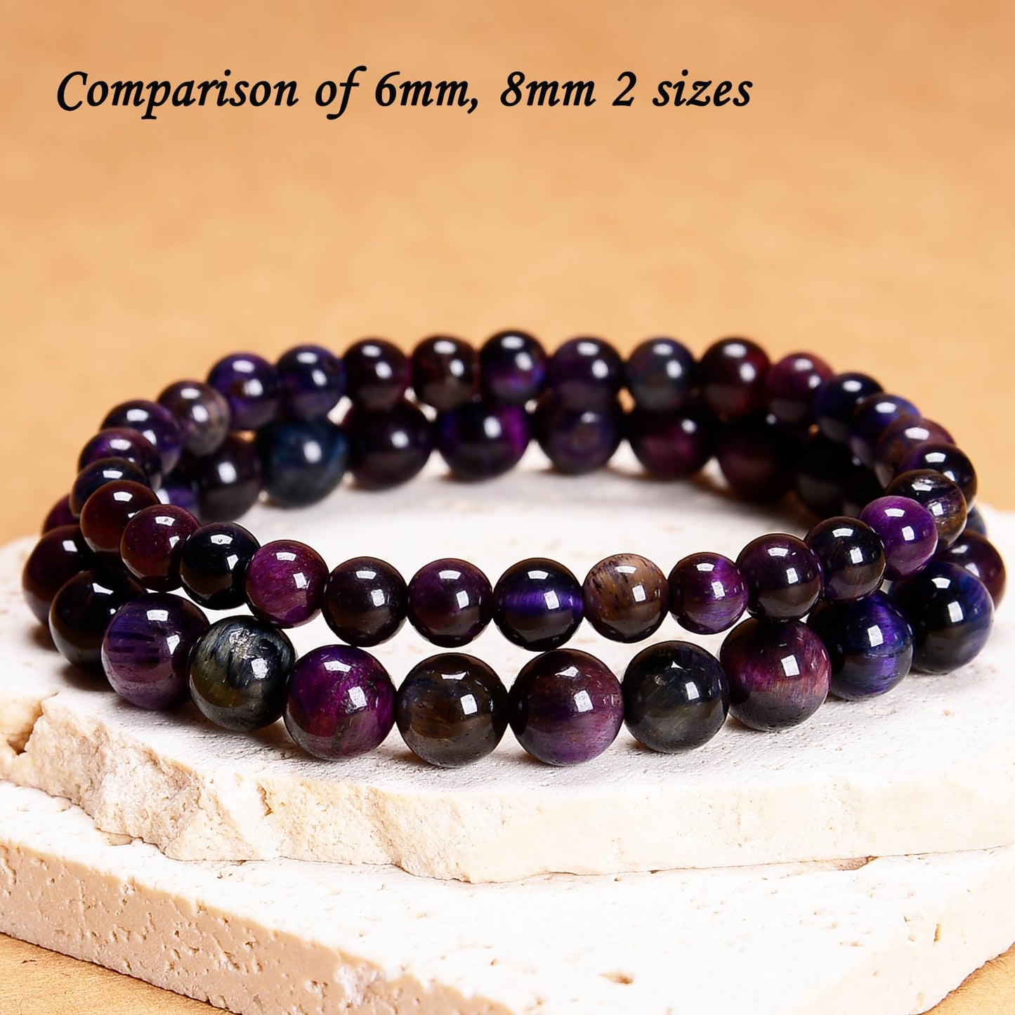 CHCCOYE 6mm Natural Healing Gemstone Bracelet Handmade Yoga Stretch Elastic Bracelet Stress Relief Crystal Jewelry for Men and Women (6mm Galaxy Tiger's Eye)