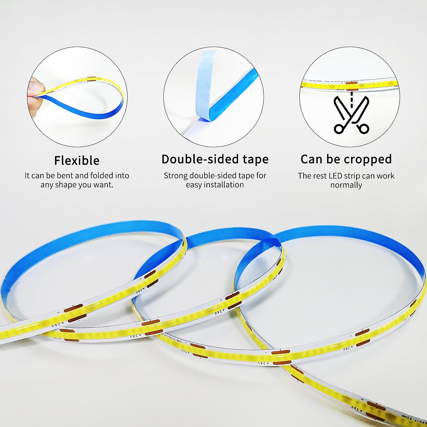 Yeewhale COB LED Strip Lights 50ft,3000K DC 24V Dimmable Warm White Flexible LED Rope Lights for Bedroom,with Remote and app Control LED Lights Strip for Living Room, Shelf, Cabinet