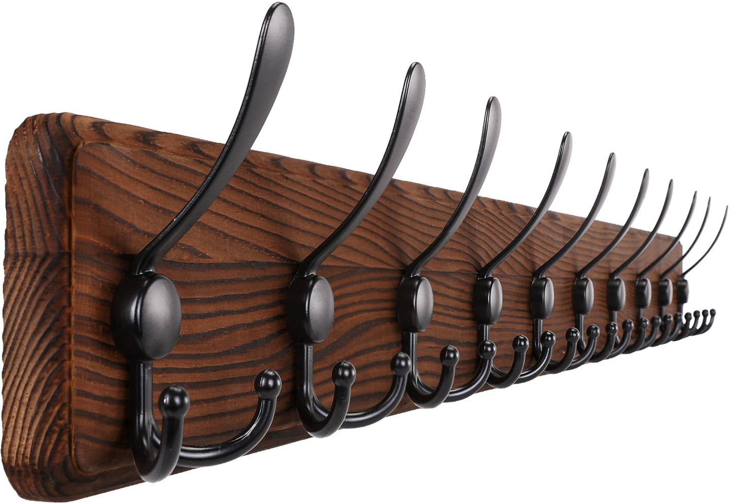 Gohiuo Rustic 38.6" Large Coat Rack Wall Mount, Long Wood Coat Hooks with 10 Triple Hooks, Heavy Duty Wooden Coat Hanger Wall Mount for Entryway, Farmhouse Hanging Jackets, Coats, Hats, Bags,Towel