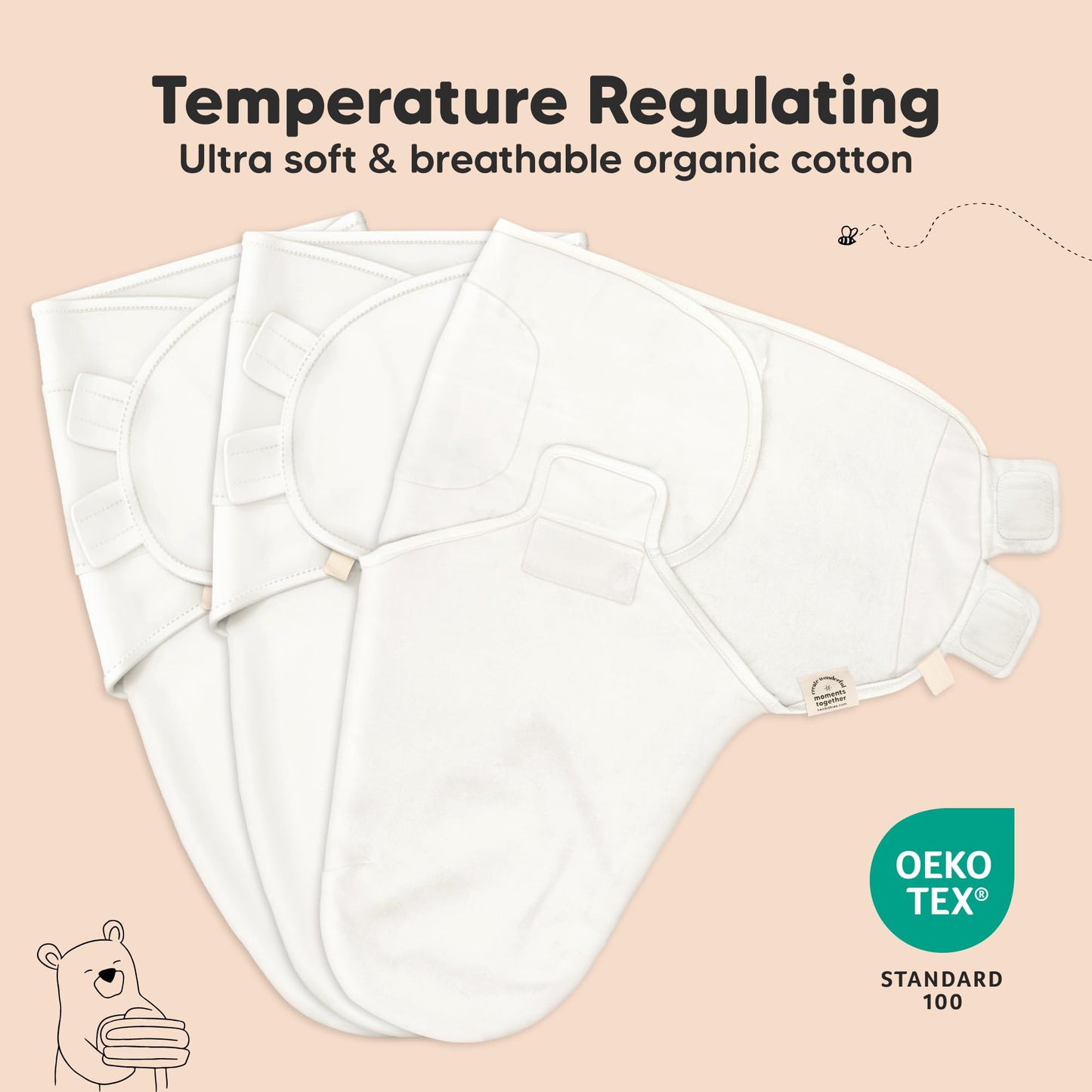 KeaBabies 3-Pack Organic Baby Swaddle Sleep Sacks - Swaddles for Newborns, Infant 0-3 Months, Baby Girls, Boys, Soft & Snug Newborn Sleep Sack, Nursery Swaddling Blankets (Nordic, OS)
