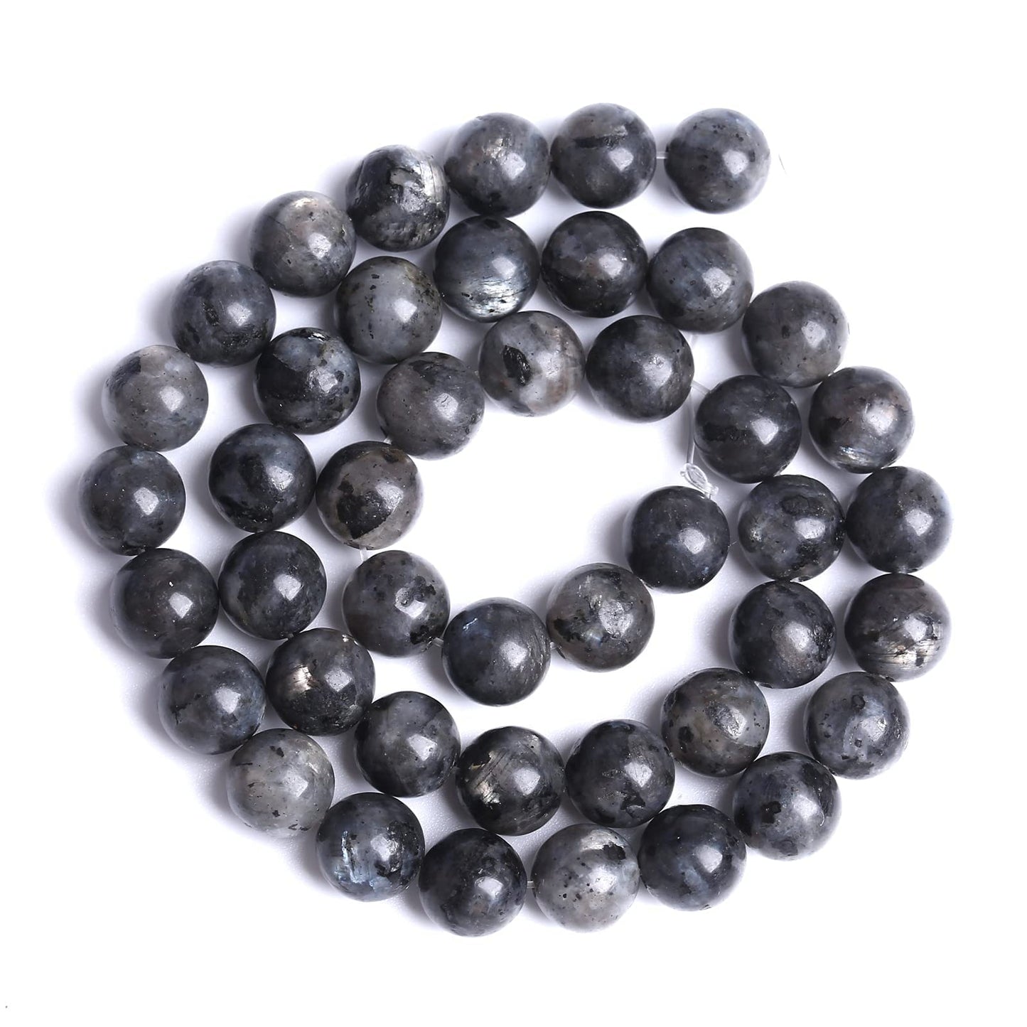 Natural Black Labradorite Stone Beads Round Larvikite Beads for Jewelry Making DIY Bracelet 8mm 45pcs 15" Strand Wholesale (Black Larvikite Labradorite Beads, 8mm)