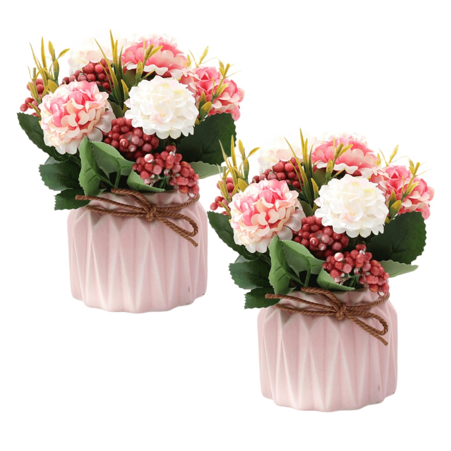 YACVRLT 2 PCS Mini Hygrangea Artificial Flowers in Vase, Small Centerpiece Table Decorations - Fake Plant in Vase, Faux Hydrangea Flower Decor for Home, Wedding, Office and Party