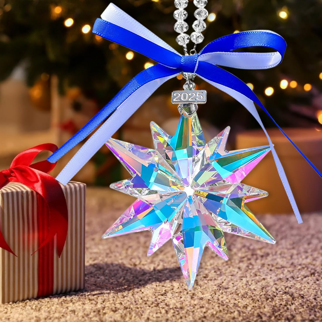 2025 Annual Christmas Ornaments Crystal Snowflake Star, Sparkly Crystal Ornaments for Christmas Tree, Beautiful Christmas Ornaments for Women Girls