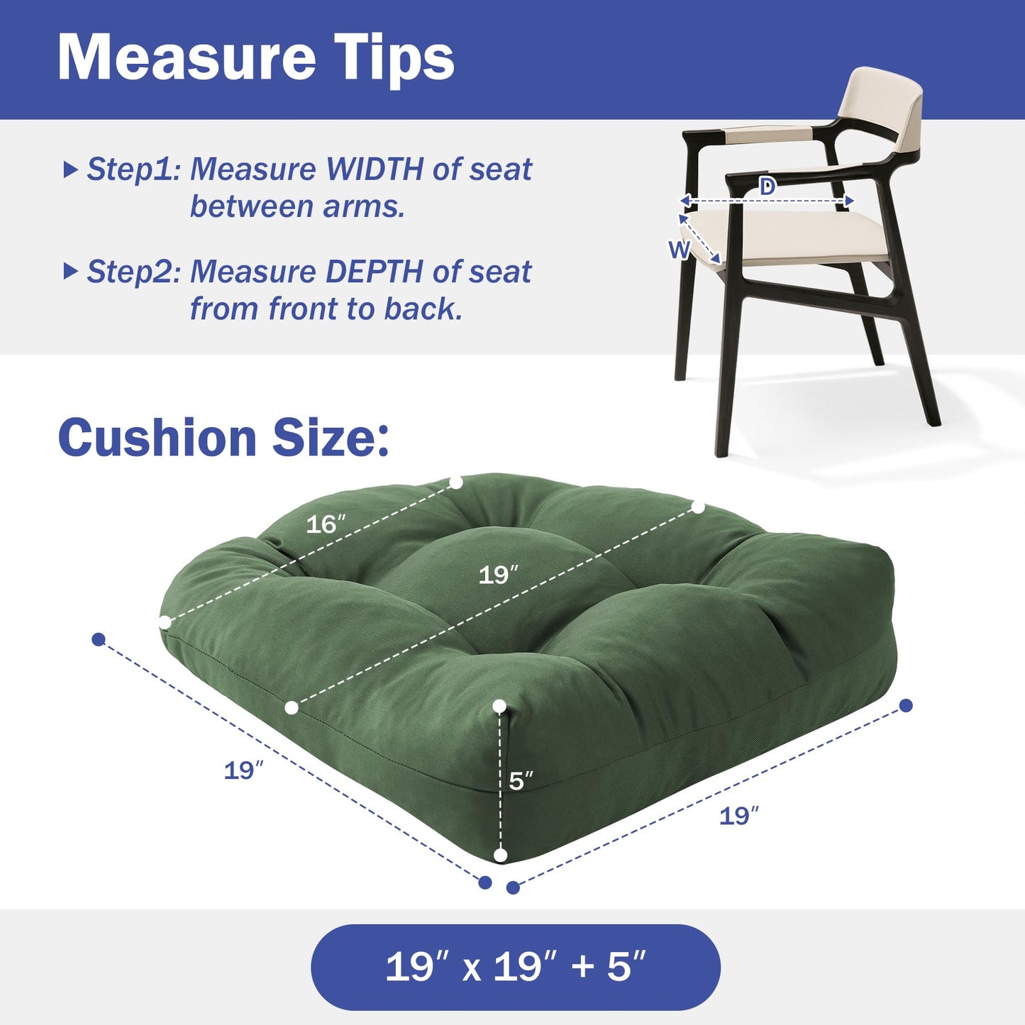IPYNBAP Outdoor Chair Cushions Set of 2, Patio Chair Cushions with Ties, 19x19+5” Tufted Outdoor Seat Cushions, Waterproof Patio Furniture Cushions, Outdoor Dining Chair Pads, Forest Green
