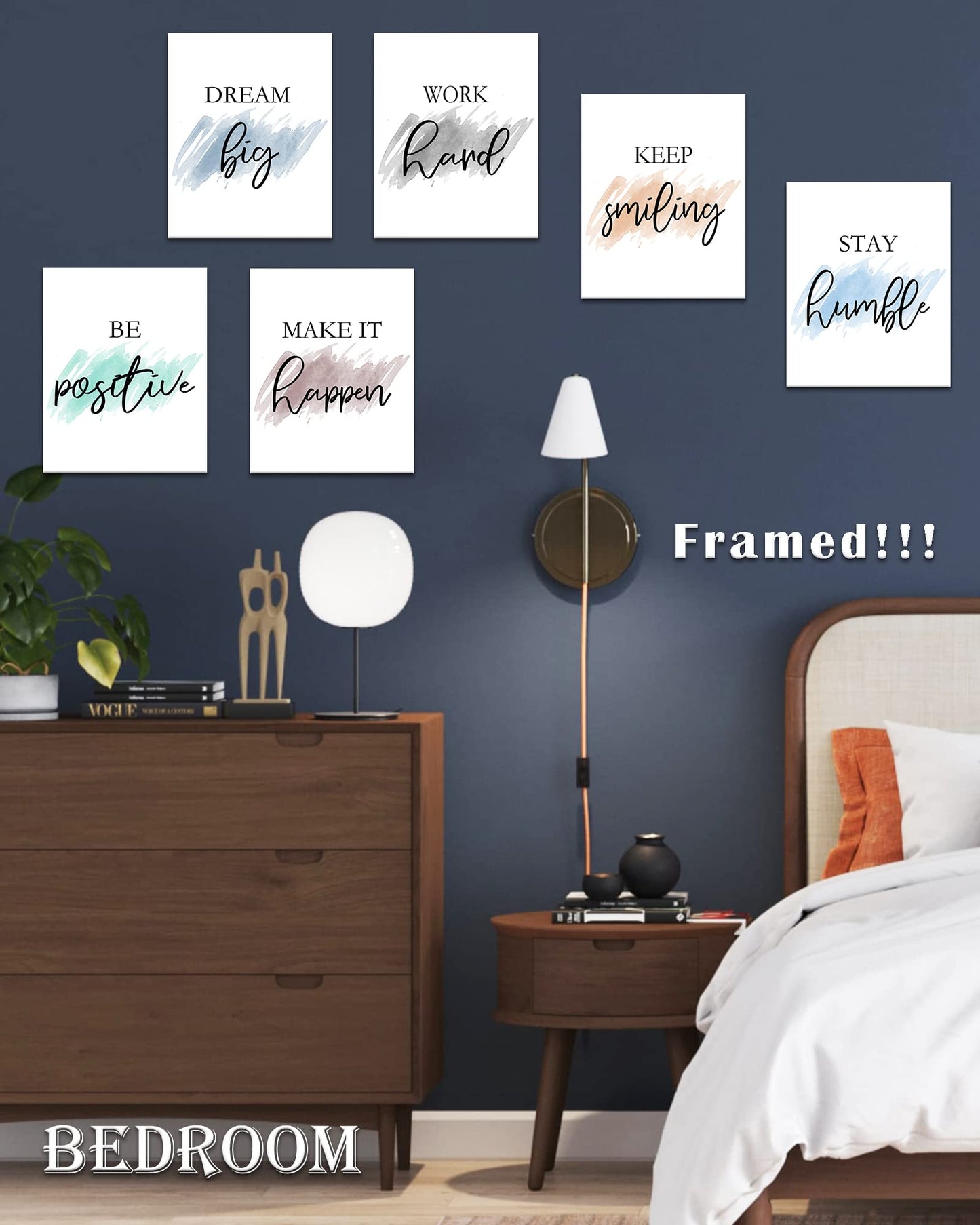 𝗗𝗿𝘀𝗼𝘂𝗺 Motivational Wall Decor Inspirational Office Wall Art Quotes Wall Art for Living Room Encouraging Canvas Posters for Office Bedroom Sayings for Wall Decor - 8” x10” x6 PCS (𝗙𝗿𝗮𝗺𝗲𝗱)