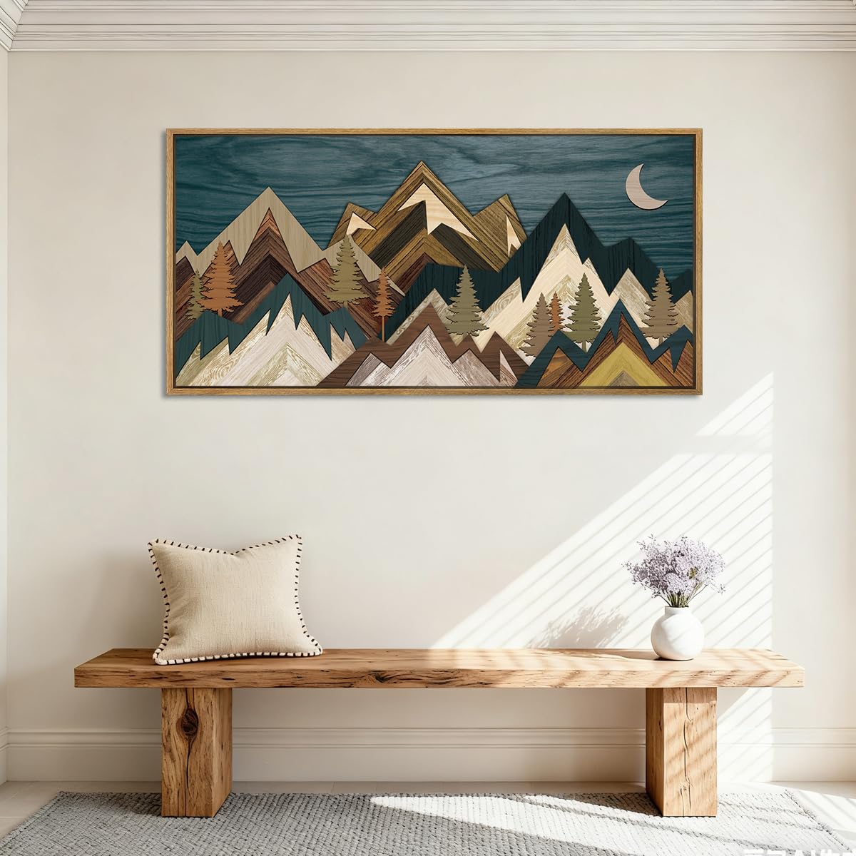 BINCUE Mountain Wall Art Framed Canvas Wall Art Nature Forest Wall Decor Rustic Farmhouse Wall Painting Moon Art for Living Room Bedroom Dining Room Large Size 20"x40"