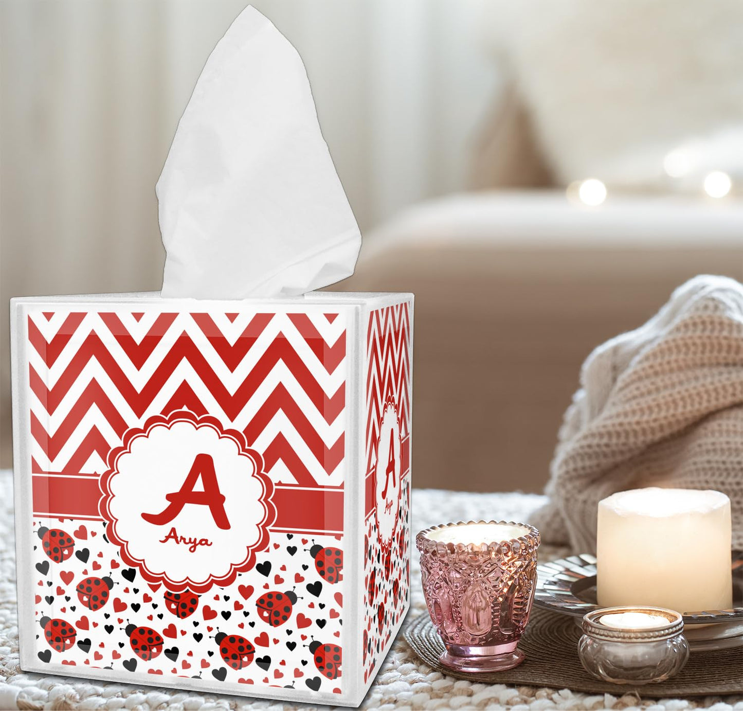 YouCustomizeIt Personalized Ladybugs & Chevron Tissue Box Cover