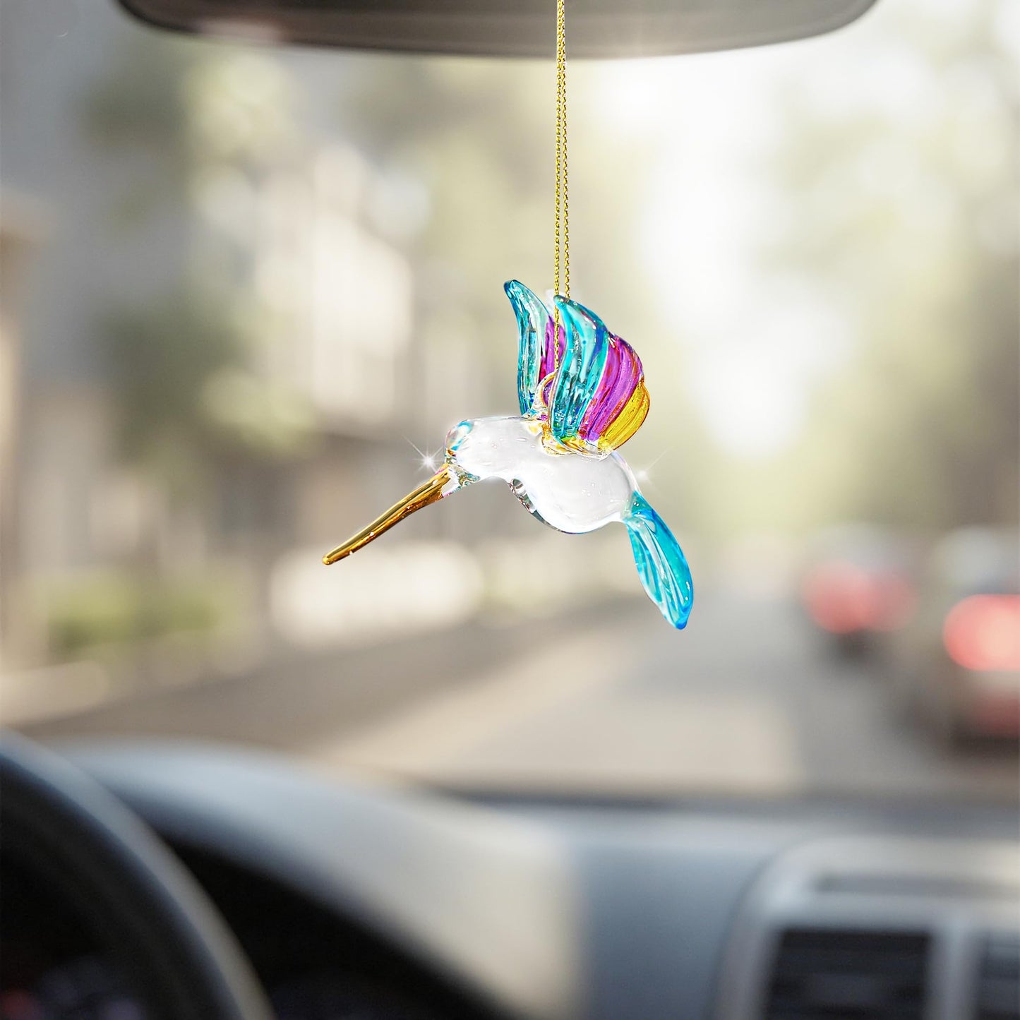6Pcs Hand Blown Glass Hummingbird 1.3''*2.7'' Small Hanging Ornaments Crystal Humming Bird Figurines Collectible Decor for Home
