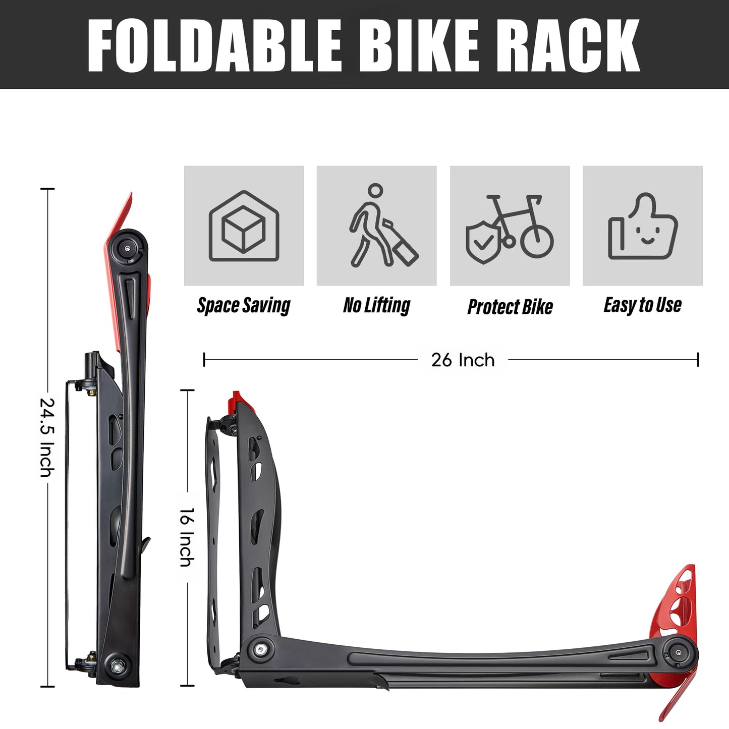 Wallmaster BIKEPAL Swivel Bike Rack, Wall Mounted Vertical Bike Storage Hanger, Space Saving for Home and Garage, 2 Pack