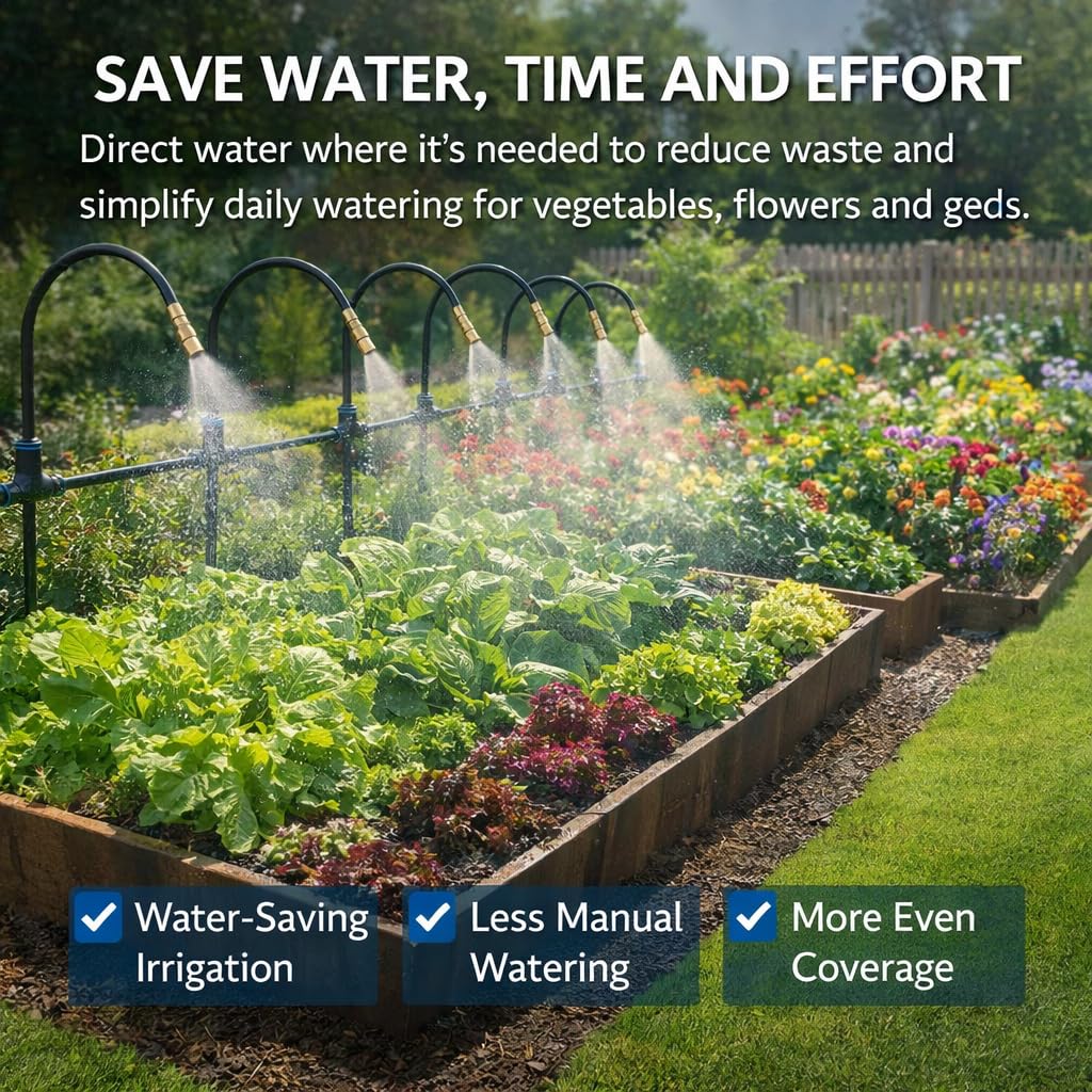 Automatic Garden Irrigation System 200ft, Upgraded Drip & Spray Watering Kit with 36 Adjustable Copper Nozzles for Raised Beds, Outdoor Garden, Lawn, Potted Plants & Greenhouse (200ft)