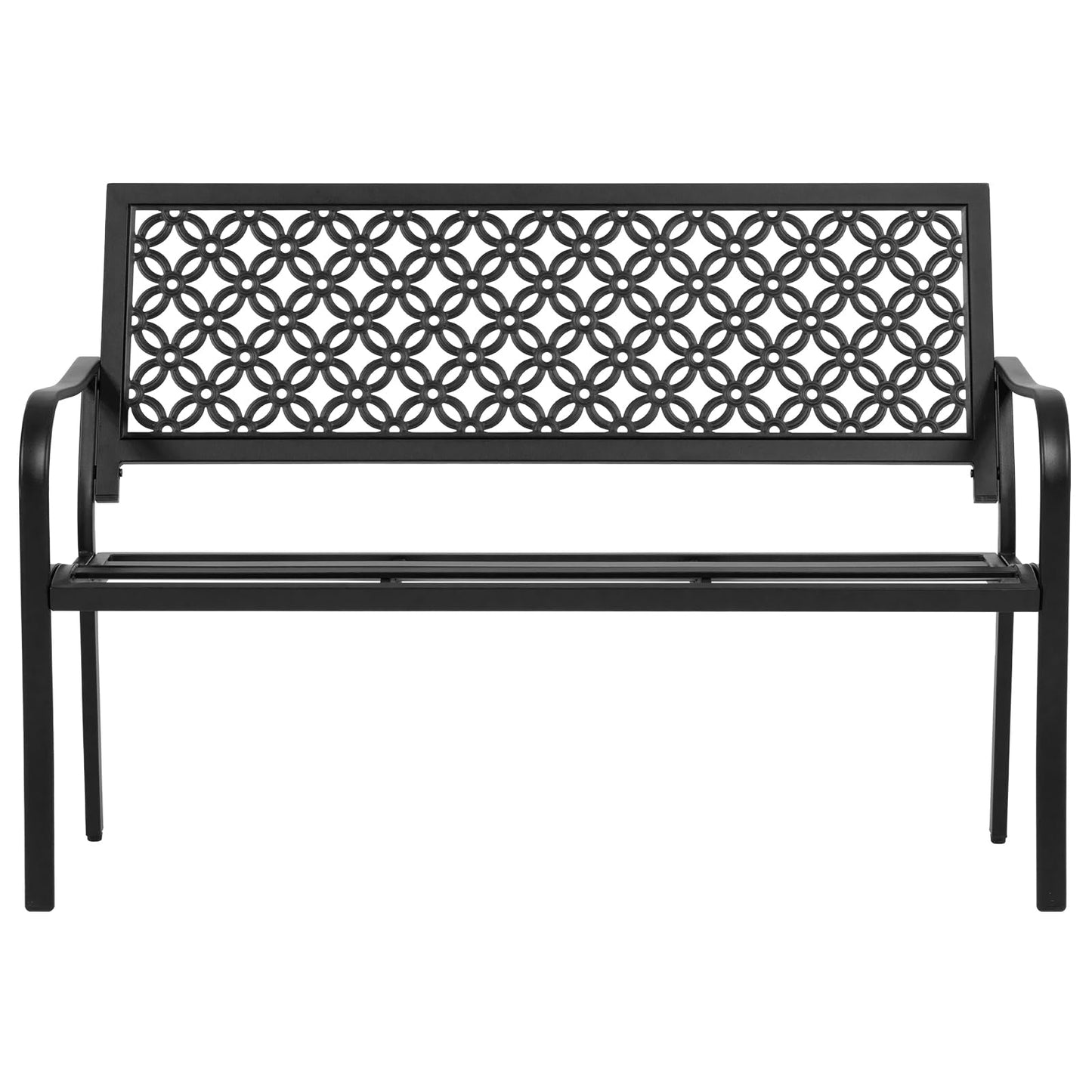 50" Outdoor Bench Weatherproof, 700 lbs Capacity Heavy Duty Garden Benches with Galvanized Metal Frame, Patio Bench with Floral Backrest, Patio Furniture for Porch, Park, Yard, Entryway, Black