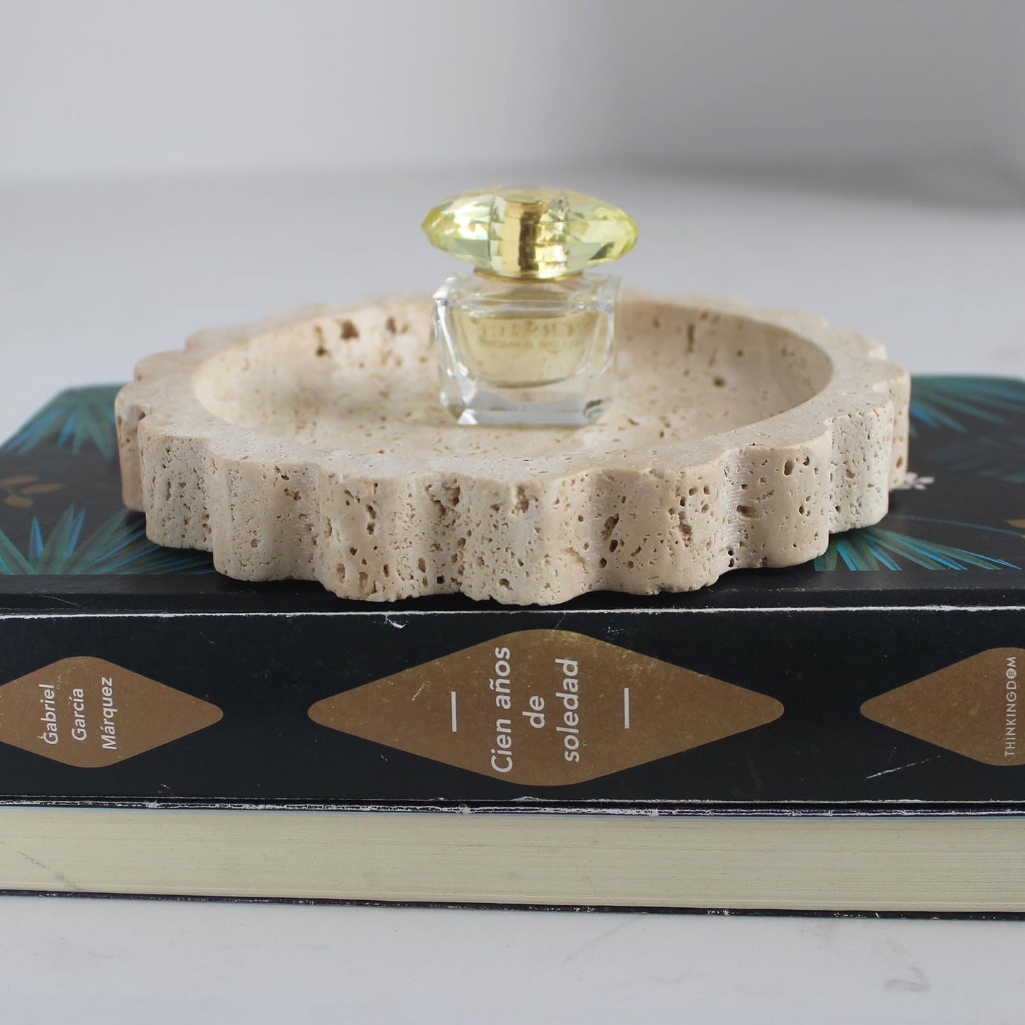 Travertine Scalloped Tray 6.3", Small Jewelry Tray for Women's Gift, Decorative Tray for Dresser Nightstand