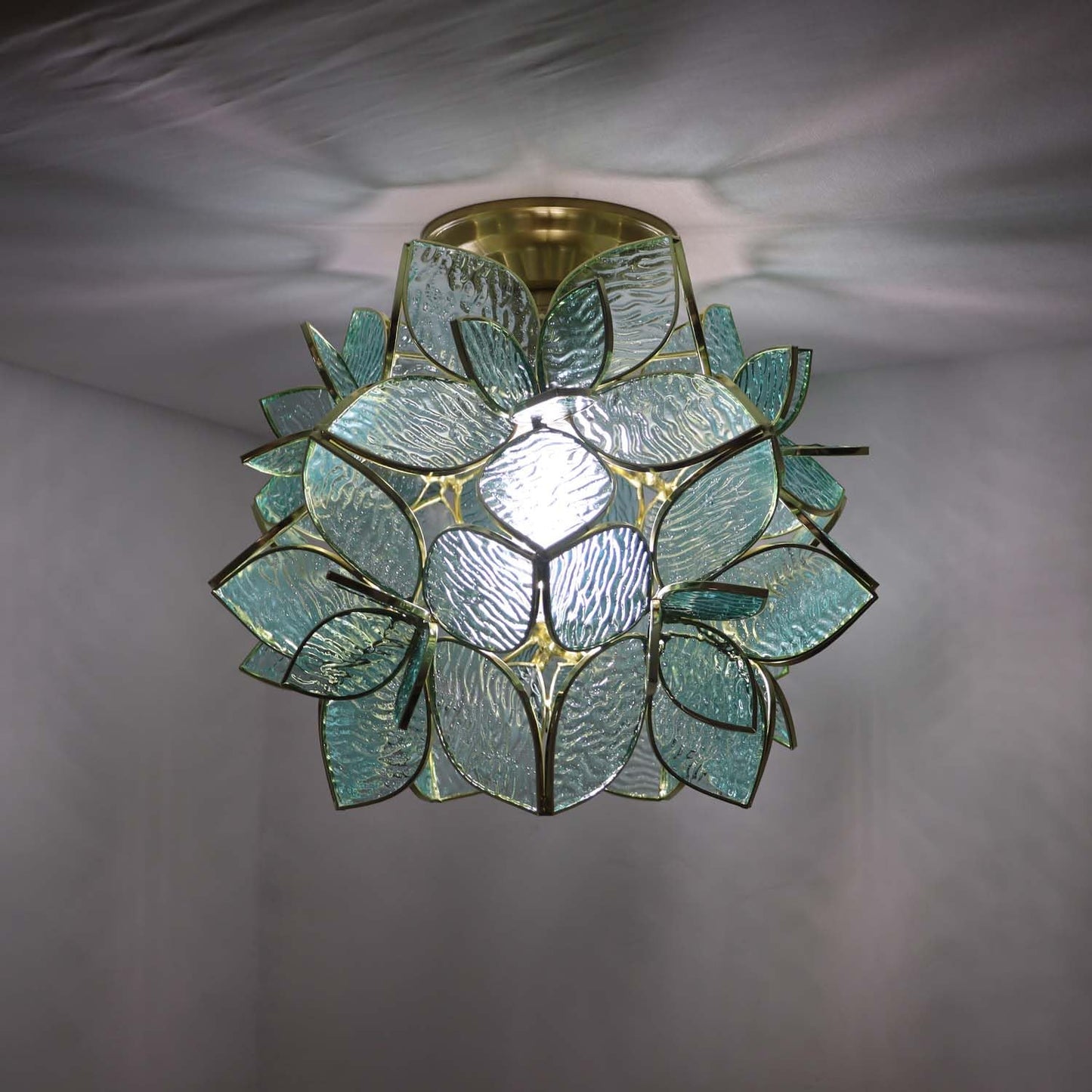 Bieye L11048 Flower Petals Tiffany Style Stained Glass Close to Ceiling Light for Home Decor (Light Blue, 12" Rose Lily)