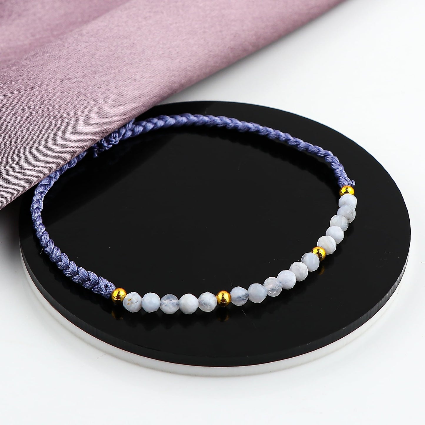 GEMSYMPHONY Blue Lace Agate Gemstone Beads Braided Bracelet – 3.5mm Natural Stone Beads, Handmade Adjustable Braided Rope Bracelet, Healing Crystal Jewelry for Men & Women, Unisex Boho Gift