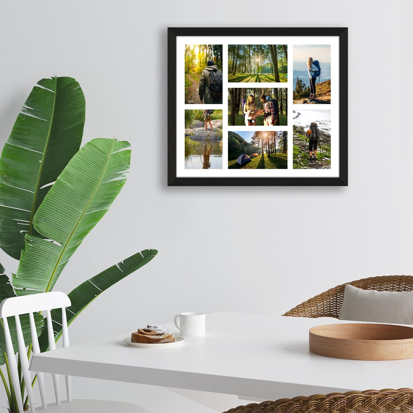 Lacopgr 4x6 Picture Frame Collage 7 Openings, 13.5"x15.5" Multi Photo Collage Frame 4"x6" Gallery Wall Decor Wooden, Black Frame with White Mat, Wood
