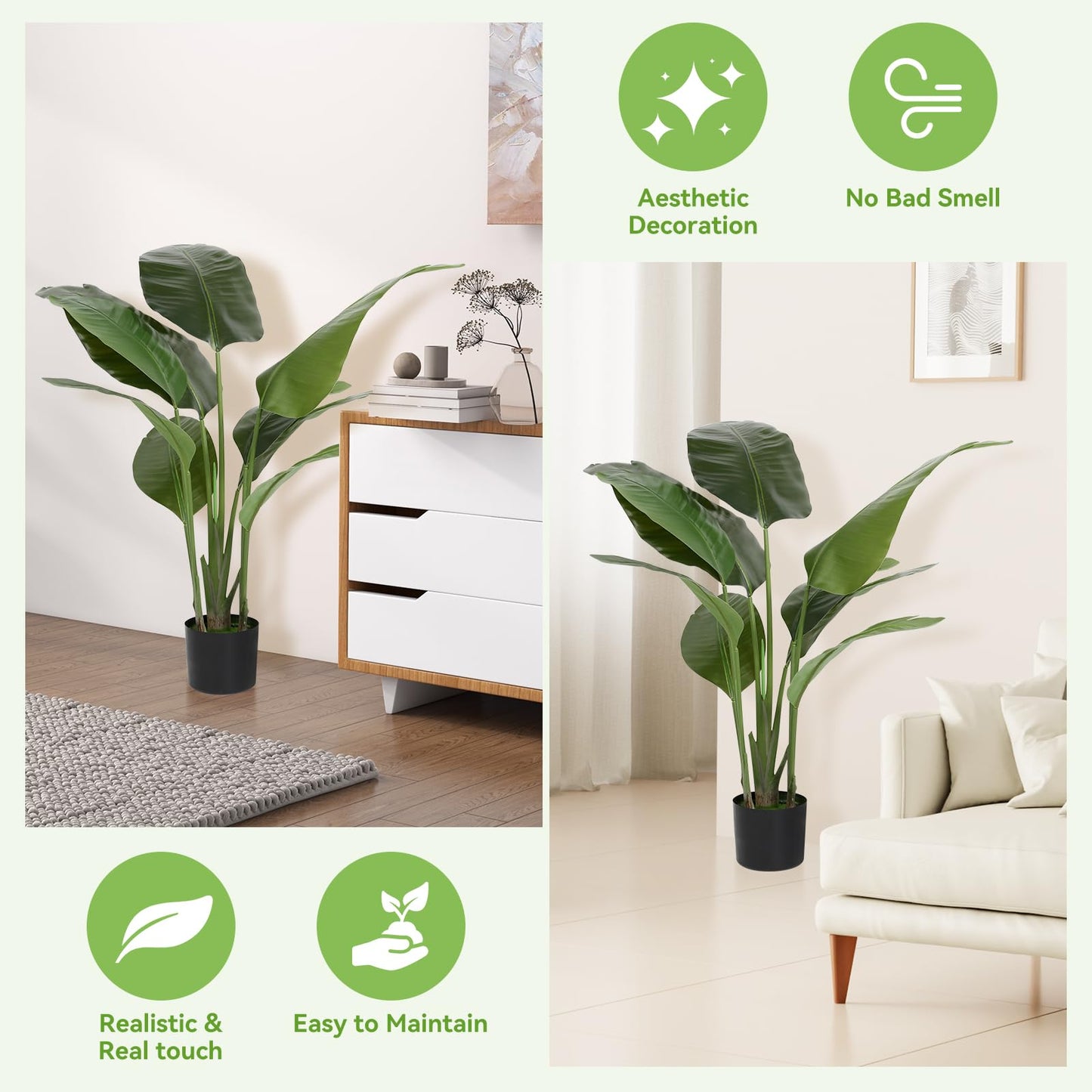 WC WAH CHUN Artificial Bird of Paradise Plant Fake Tropical Palm Tree for Indoor Outdoor, Perfect Faux Plants for Home Garden Office Store Decoration (H 120cm)