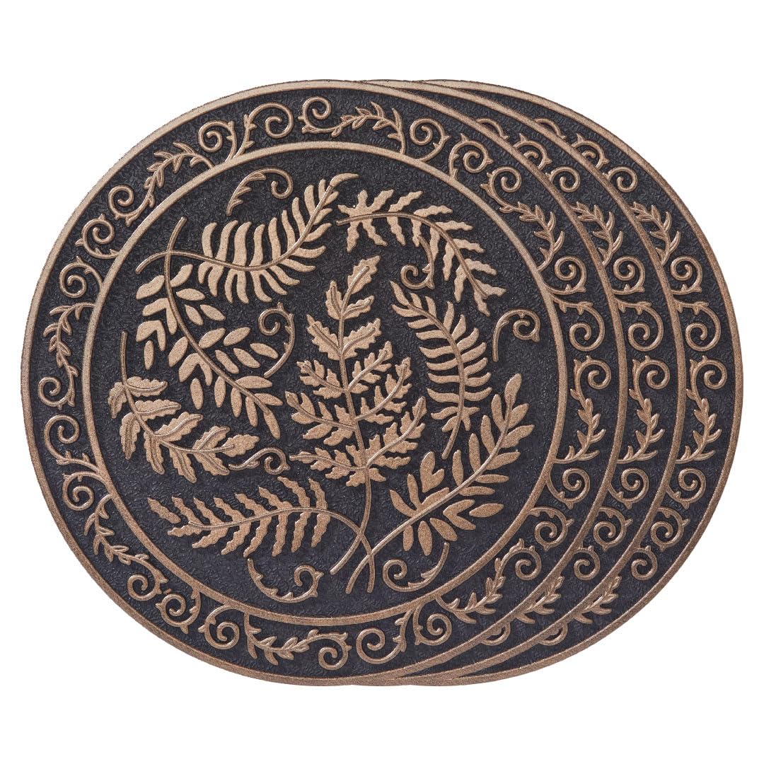 Home Furnishings By Larry Traverso HF by LT Deluxe Rubber Stepping Stone, Fern Medallion Design, Heavy Duty 13"" All-Weather Garden Tile, Black with Antique Bronze Finish, Set of 3, TR0787
