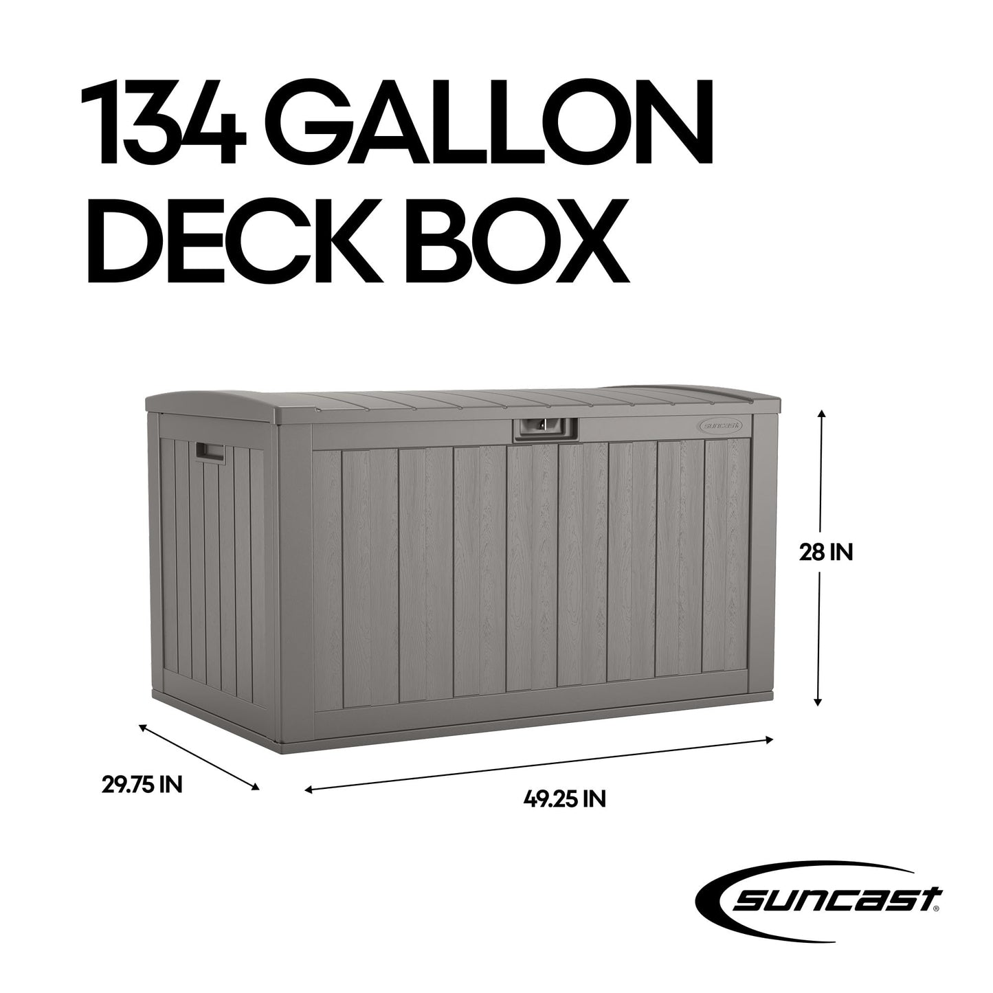 Suncast 134-Gal. Resin Extra-Large Outdoor Patio Deck Box with Pad-Lockable Lid, Modern Outdoor Patio Bench/Storage Box for Cushions, Garden Tools, and More, Dove Gray