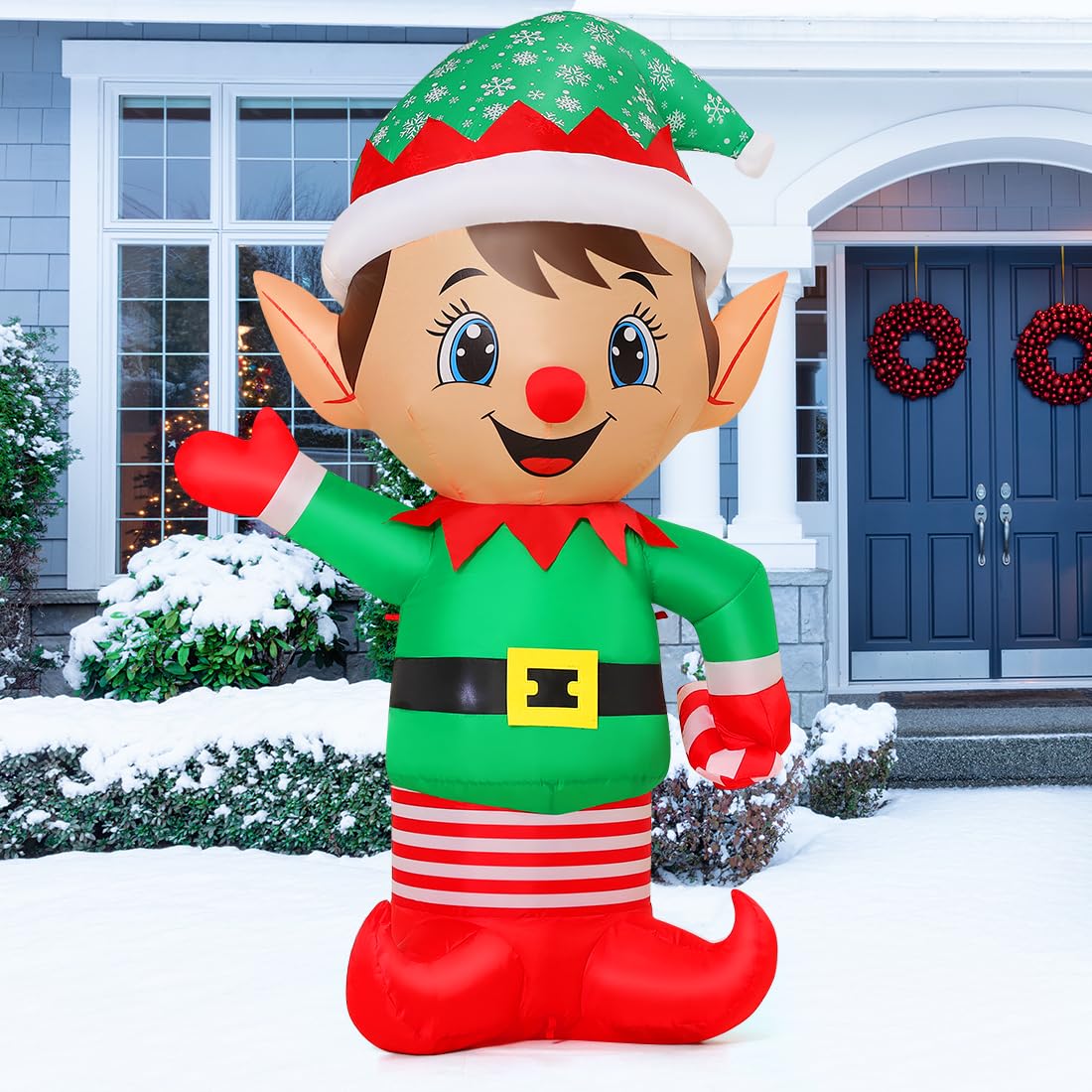 GOOSH 5.4 FT Christmas Inflatables Elf Decoration Blow Up Outdoor Christmas Built-in LEDs for Xmas Holiday Indoor Party Garden Lawn Yard Decor