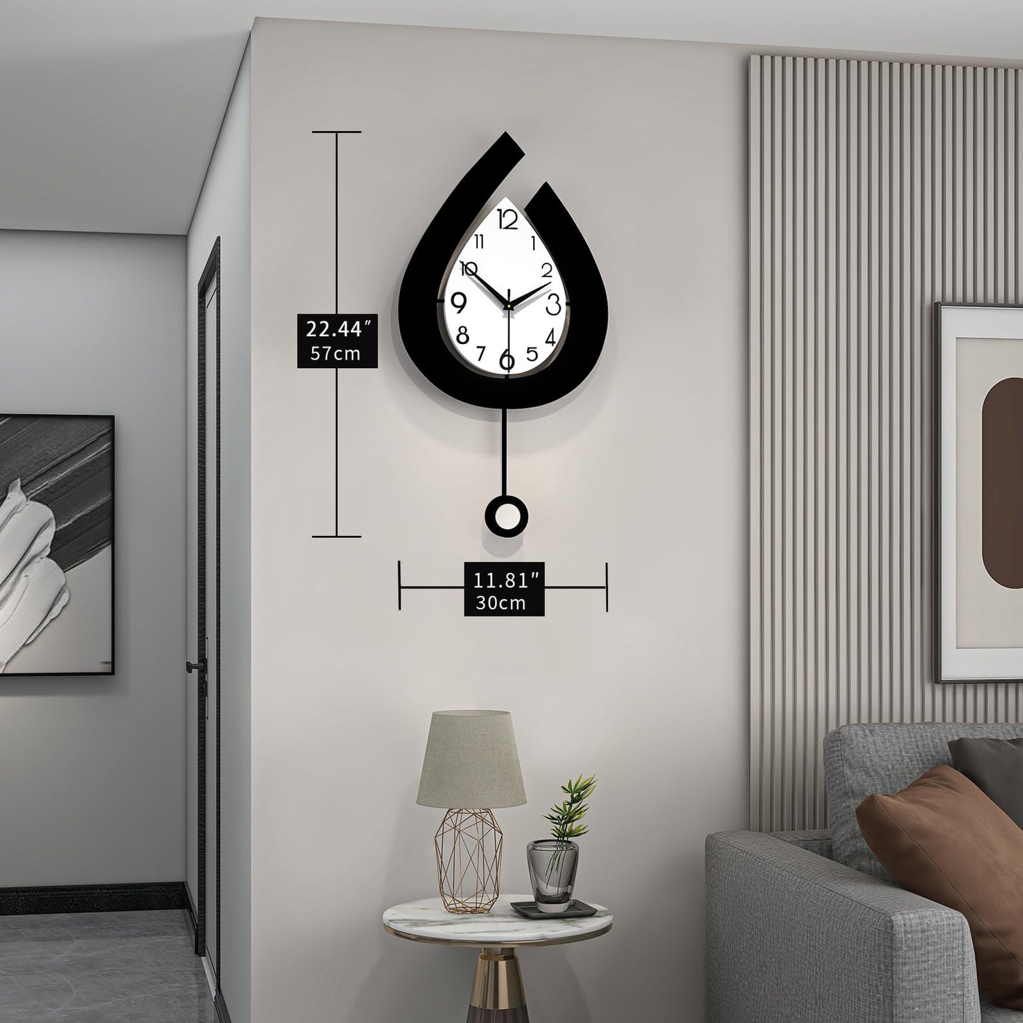 YIJIDECOR Decorative Wall Clock for Living Room Decor Large Modern Wall Clocks with Pendulum Battery Operated for Bedroom Office Kitchen Home Small Black Silent Wall Clock Non Ticking 11.8*22.4 Inch