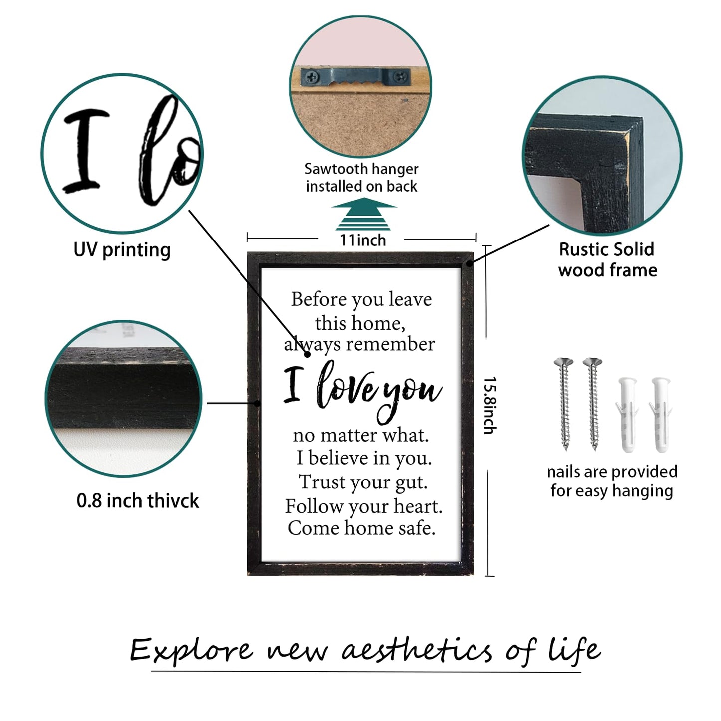 Before You Leave This Home Sign Wall Art Decor 16x11 Inch Rustic Farmhouse Living Room I Love You Inspirational Family Wood Framed Sign Entryway Motivationa And Romantic Wall Hang (Black)