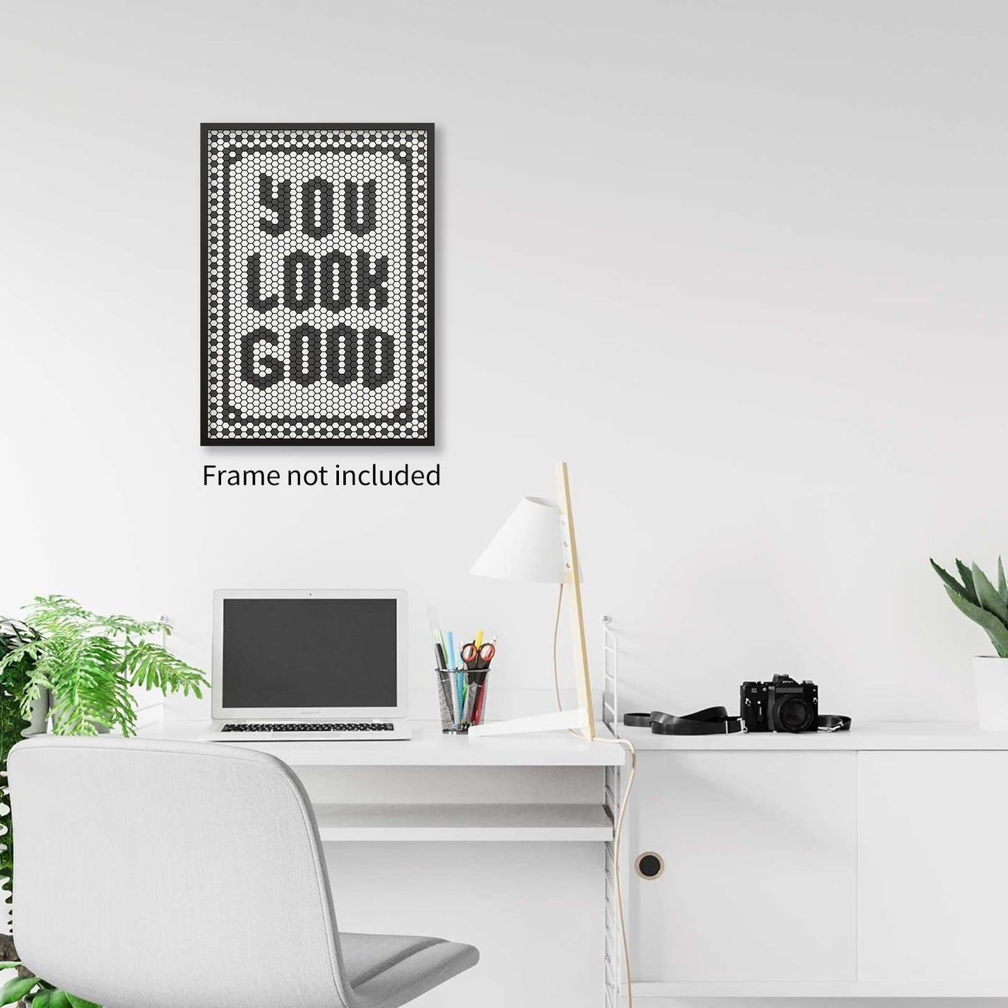 OMANI Black and White Quotes Wall Art Trendy Minimalist You Look Good Poster Funky Hexagon Tile Canvas Prints for Living Room Bathroom Wall Decor 12x16 inch Unframed