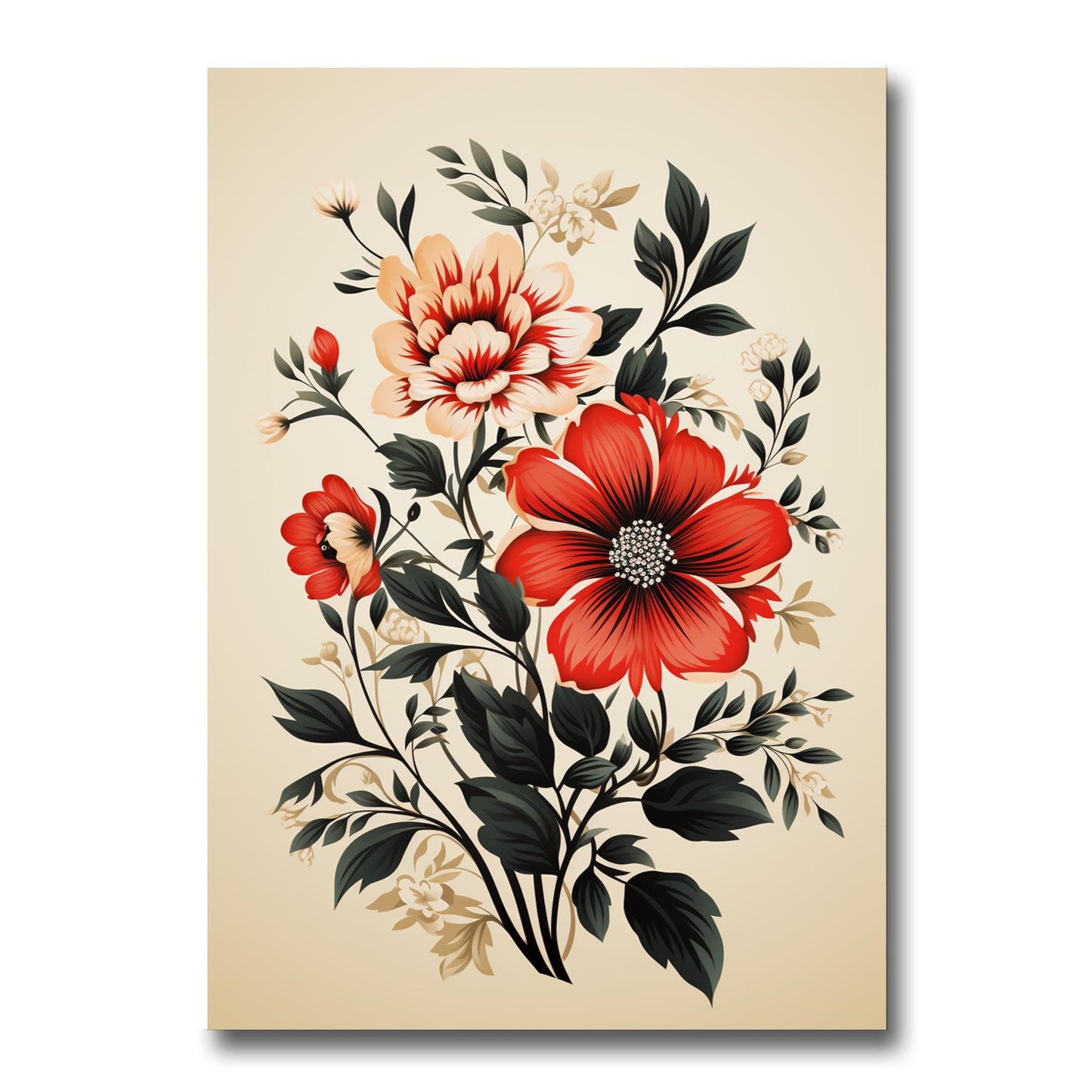 Scandinavian Folk Art, Black and Beige Abstract Botanical Wall Art for Scandinavian Home Decor, Wall Art, Home Decor
