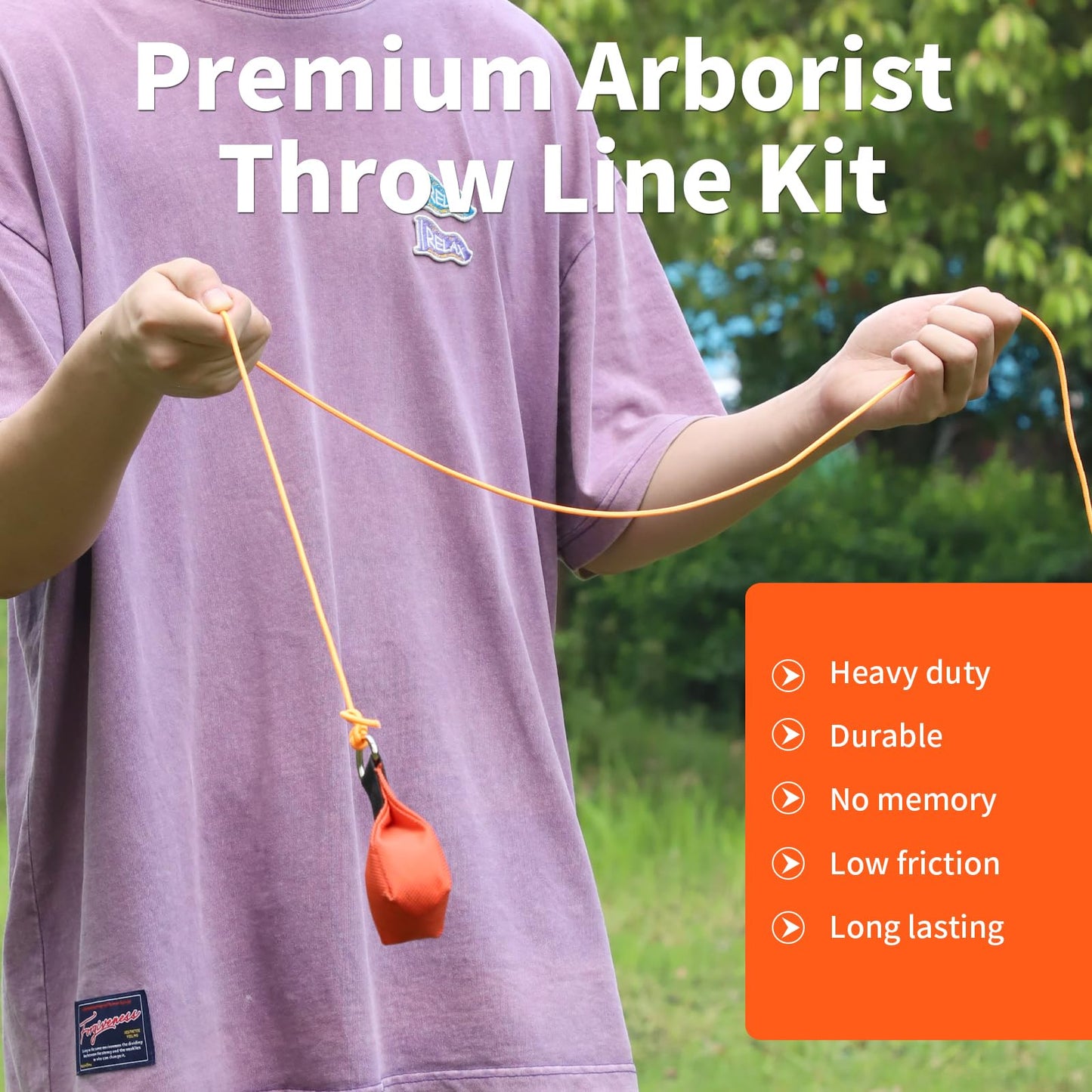 SENSILIN Arborist Throw Line Kit, Arborist Throw Weight and Line Kit, 164’ Ultra Slick Polyester Rope and 14Oz Throw Bag, Arborist Equipment Suitable for High Limb Throwing