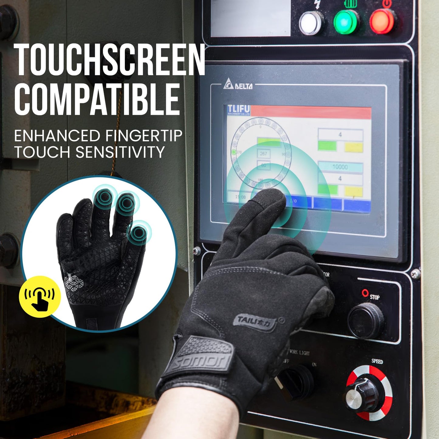 TAILI Level 3 Needle, Level 5 Puncture Resistant Men Work Gloves, Grip Enhanced A7 Cut Resistant Safety Gloves, Touchscreen and Breathable, Black, Large (L), 1 Pair