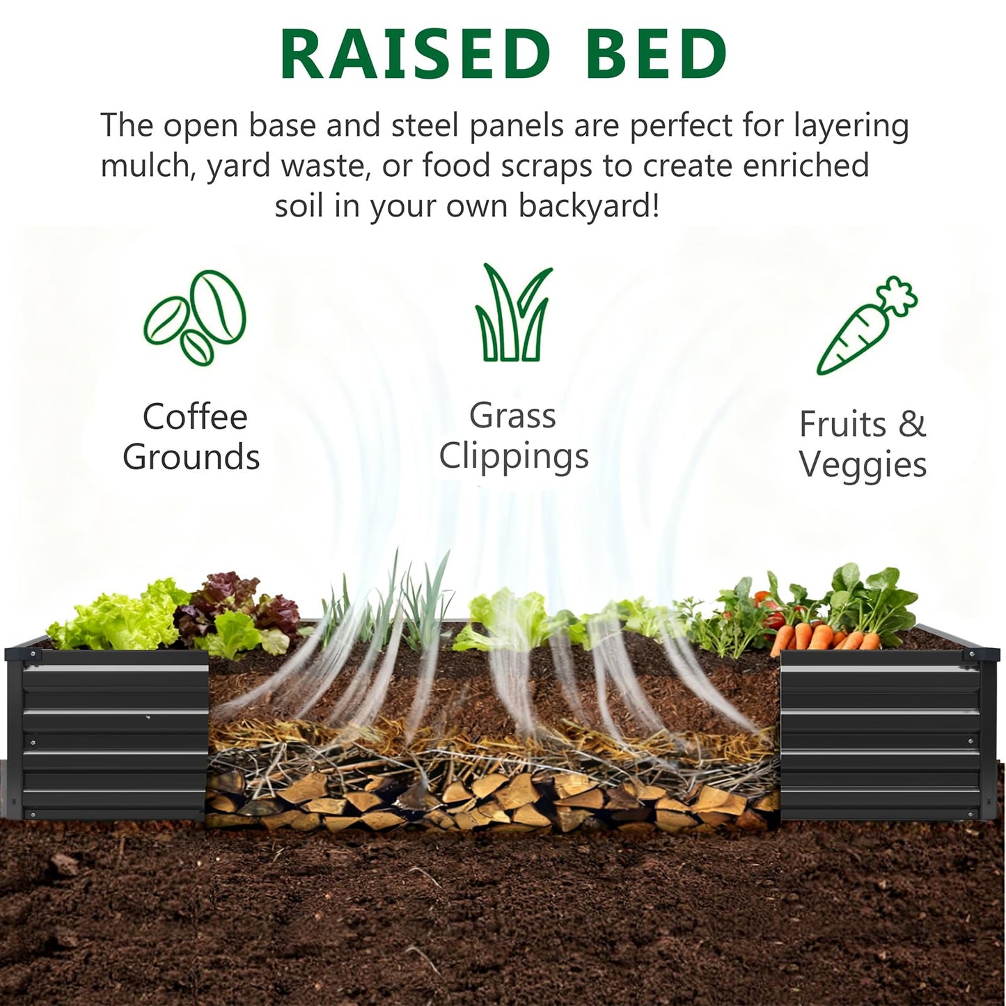Meberam 2 Pack 6x3x1FT Galvanized Raised Garden Beds Kit Outdoor Metal Gardening Planter Box for Vegetable Elevated Flower Herbs,Black