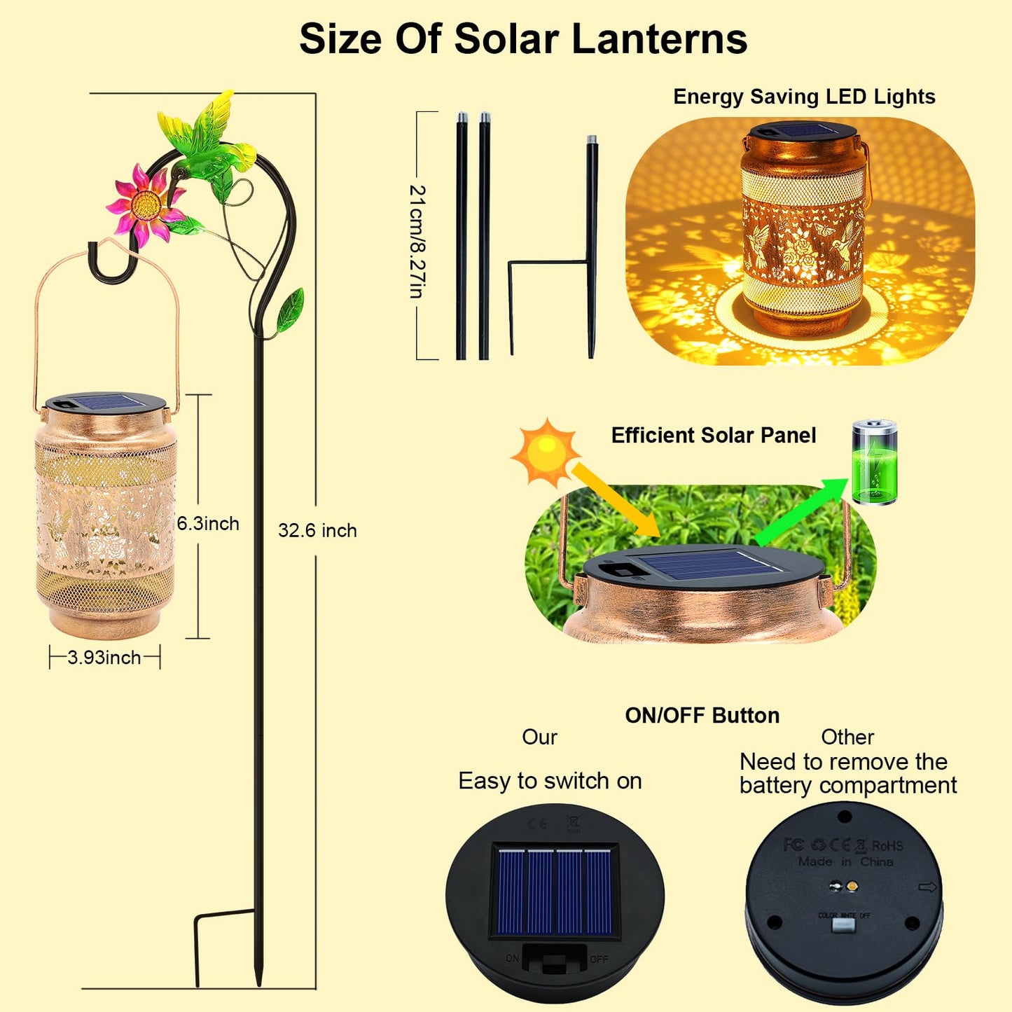 Hummingbird Solar Lanterns Outdoor Waterproof with Shepherd Hook, Gifts for Mothers Day Birthday Women Mom Grandma, Metal Solar Hanging Lights Garden Decor for Outside Yard Patio Pathway Porch