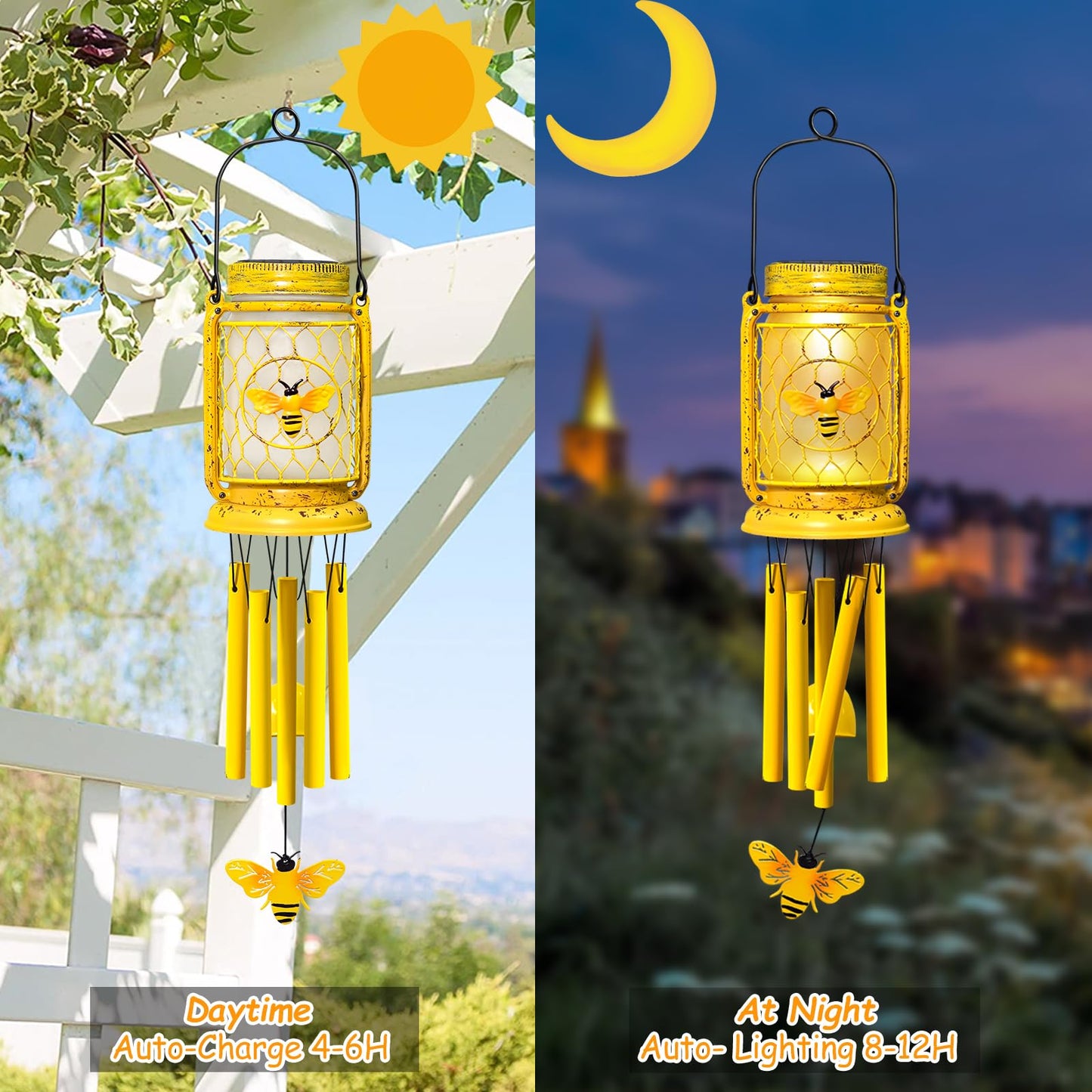 Vcdsoy 2 Pack Solar Bee Wind Chimes for Outside for Mom Women Grandma,Solar Bee Mason Jar Wind Chime Light Unique Hanging Wind Chimes Outdoor,IP65 Waterproof, for Yard Garden Terrace