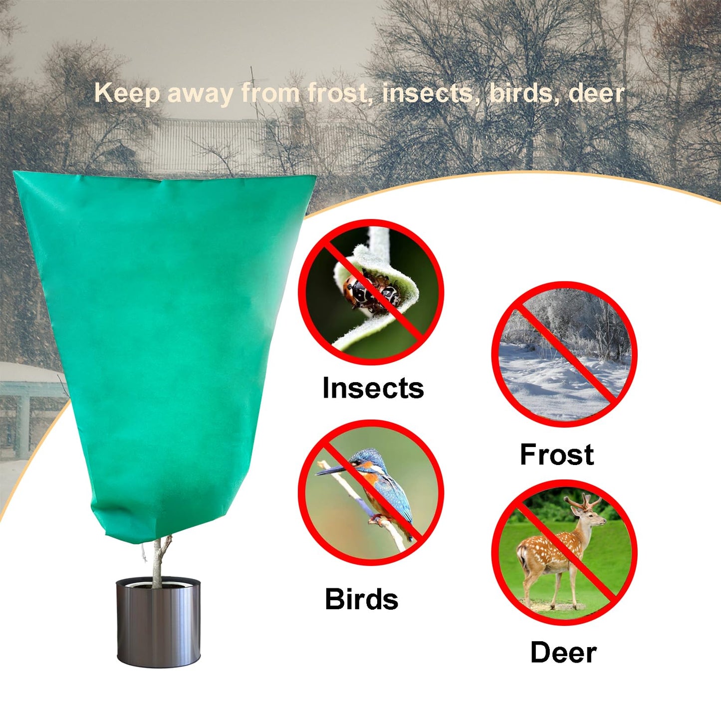Plant Covers Freeze Protection – 35" × 50" Reusable Plant Protector Bag with Drawstring and Zipper for Plants Trees Shrub, Frost Jacket Warm Blanket for Freeze Frost Protection Season Extension