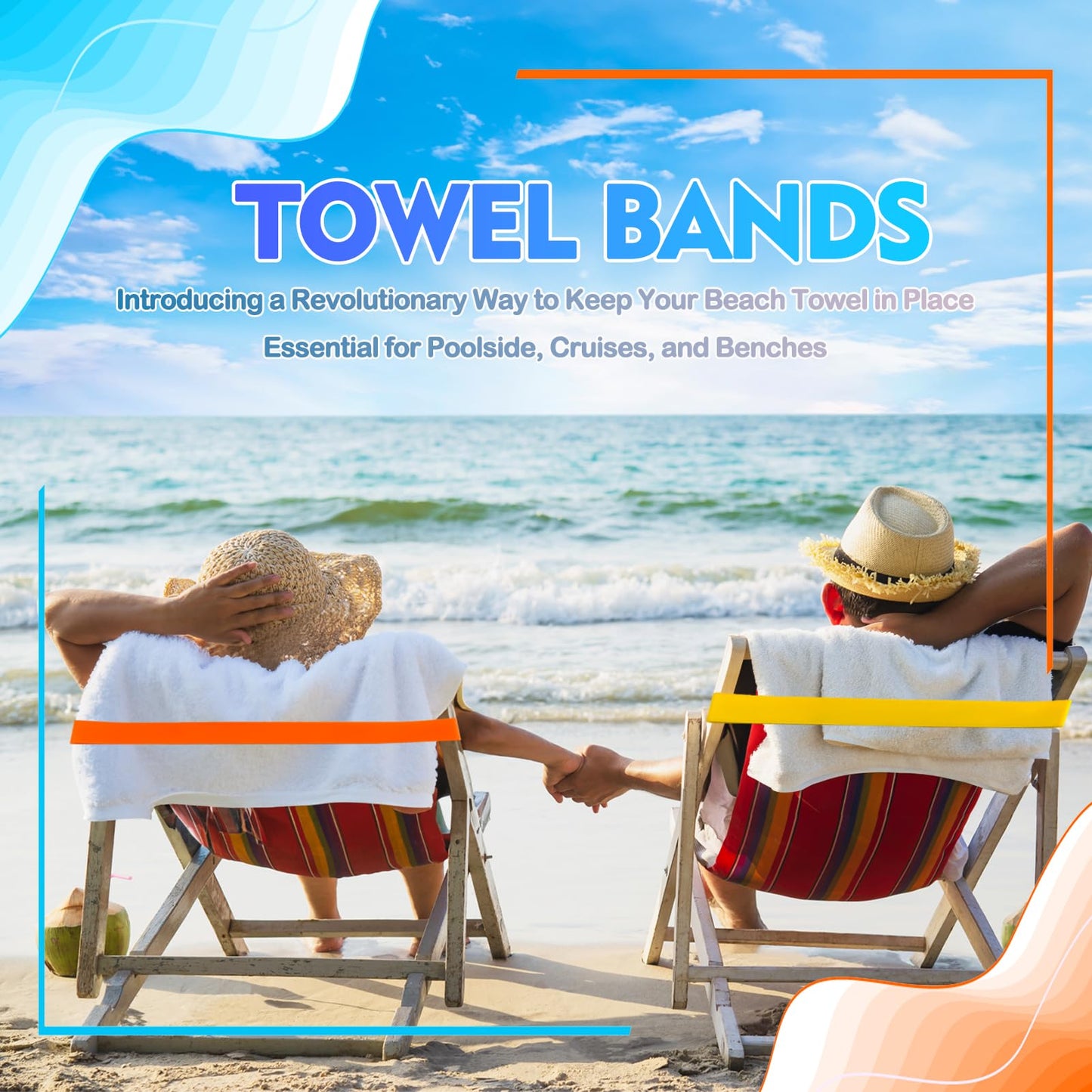 Tailoreadily 6 Pack Towel Bands, Beach Pool Cruise Chair Essentials, Keep Towels from Blowing Away, Beach Accessories for Vacation Must Haves, Great Alternative to Secure Clips, Multicolor