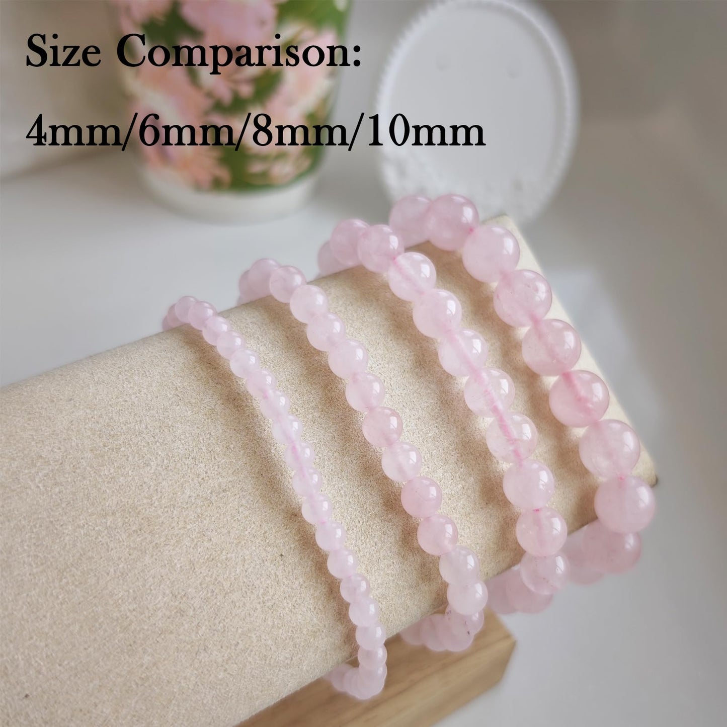 Handmade Natural Gemstone Elastic Bracelet - Healing Crystal Beads Jewelry, Unisex (Rose Quartz, 8mm)