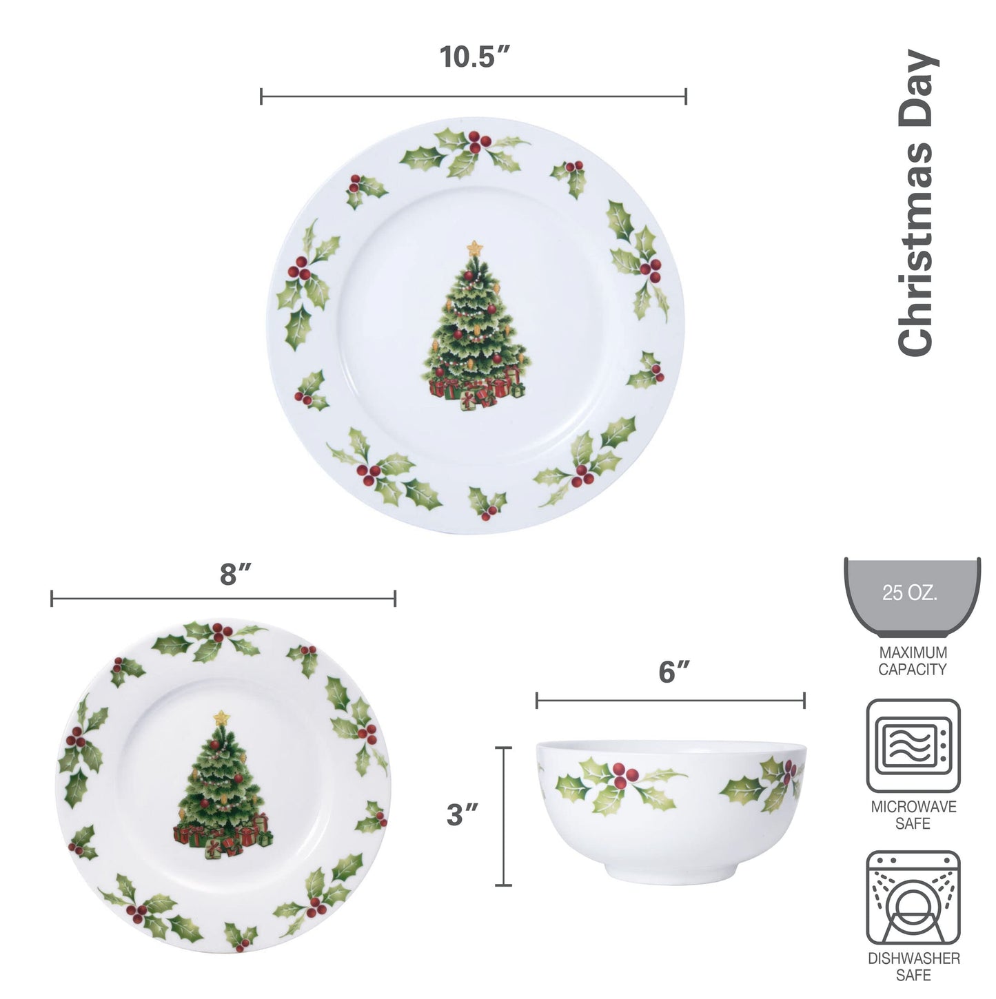 Pfaltzgraff Christmas Day 24 Piece Dinnerware Set, Service for 8