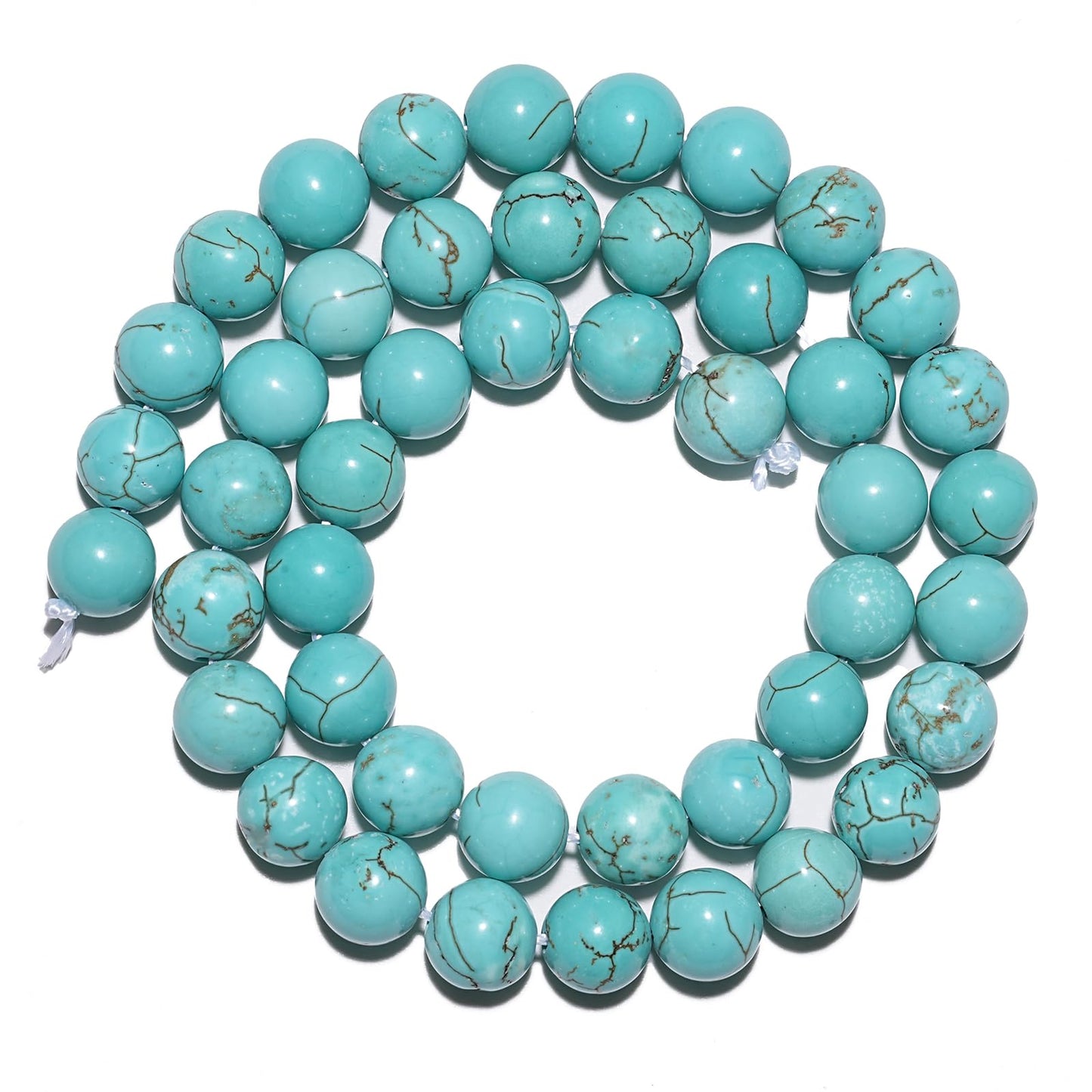 10mm Natural Blue Turquoise Gemstone Beads Polished Round Smooth Stone Beads for Bracelets Jewelry Making 15inch Loose Beads