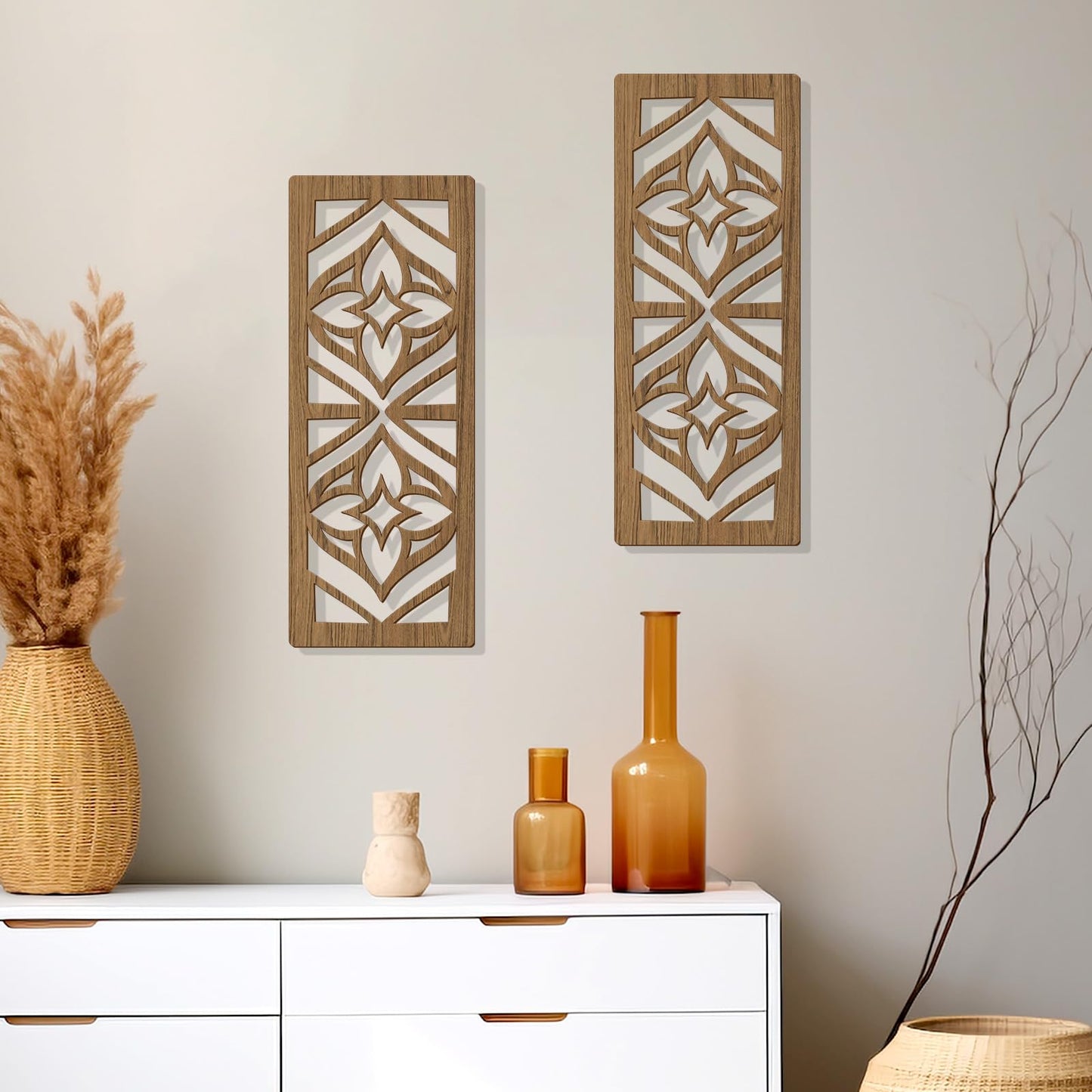 Zzbakress 2 Pcs Mid Century Modern Wall Decor Wooden Abstract Geometric Art for Home Living Room Bedroom (Style X)