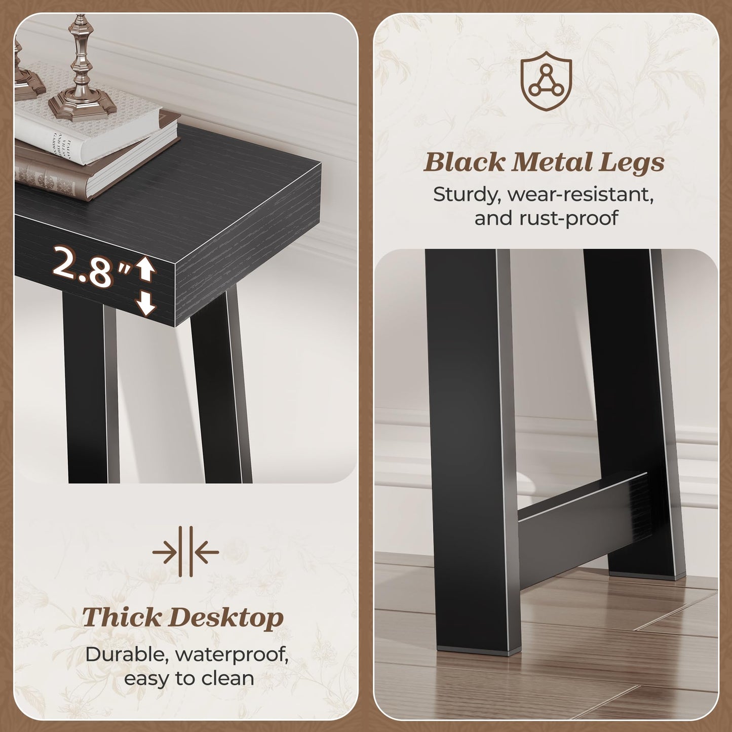 Huuger Entryway Console Table with Charging Station, USB-C Port, 47.2 Inch Sofa Table with Metal Legs, Entry Hallway Table with Thicker Desktop, Modern Behind Couch Table, Black