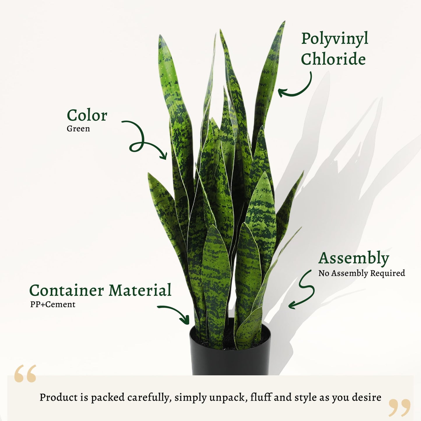 KOL 3ft Artificial Snake Plant, Fake Sansevieria Potted Plants, with Thick Lifelike Faux Leaves, Indoor Home Office Decor, Mother-in-Law Tongue Houseplant, 35in, Green