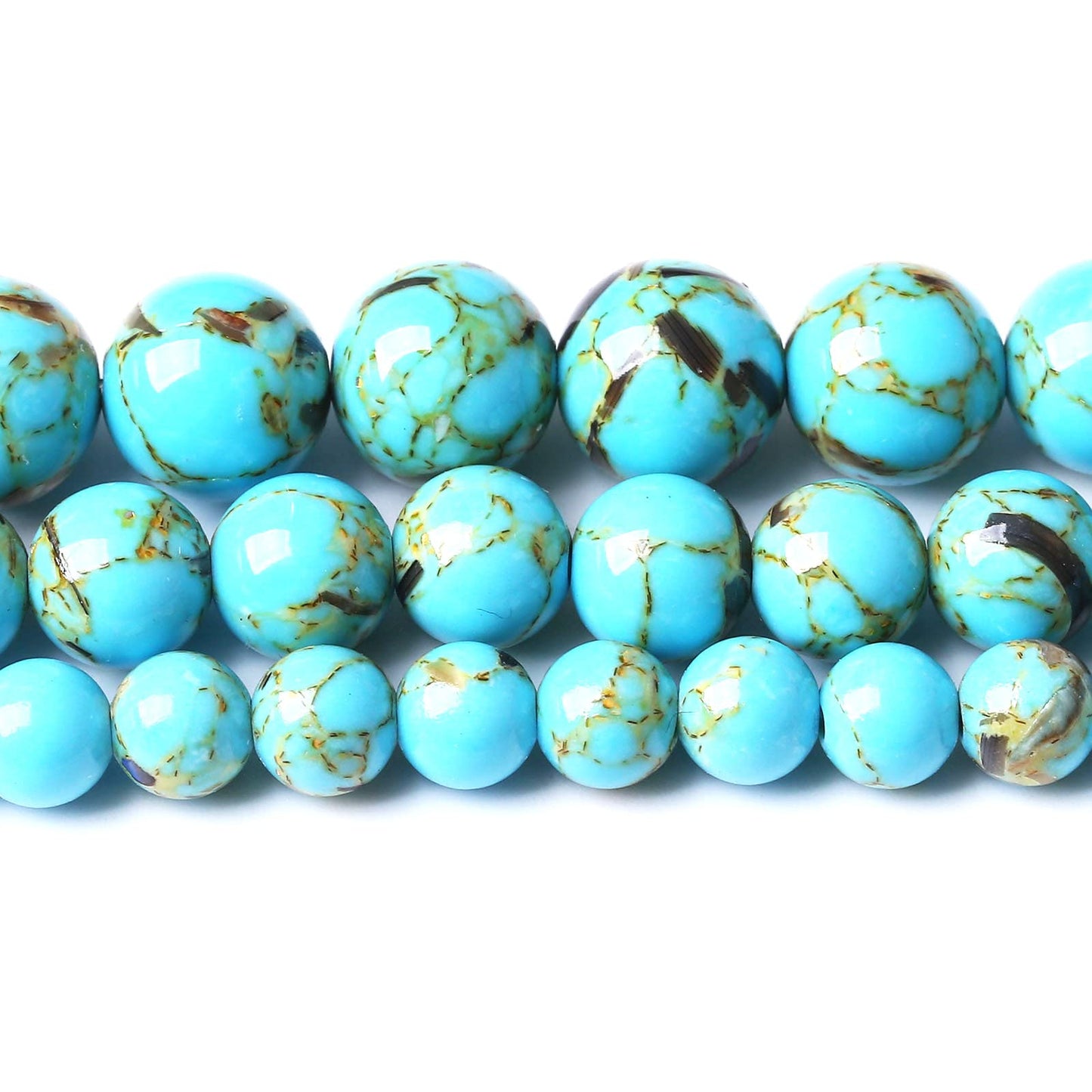 60pc 6MM Turquoise Beads with Mother-of-Pearl Round Natural Gem Beads for Jewelry Making - 15"