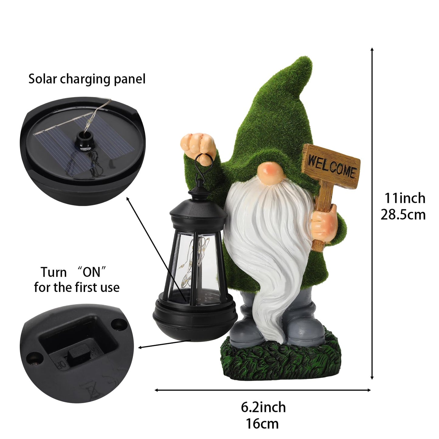 halp·ssfm St Patrick’s Day Green Garden Gnome Statue with Solar Lantern Welcome Sign Outdoor Decor for Porch Lawn Patio Yard Holiday Decorations Housewarming Gifts for Women