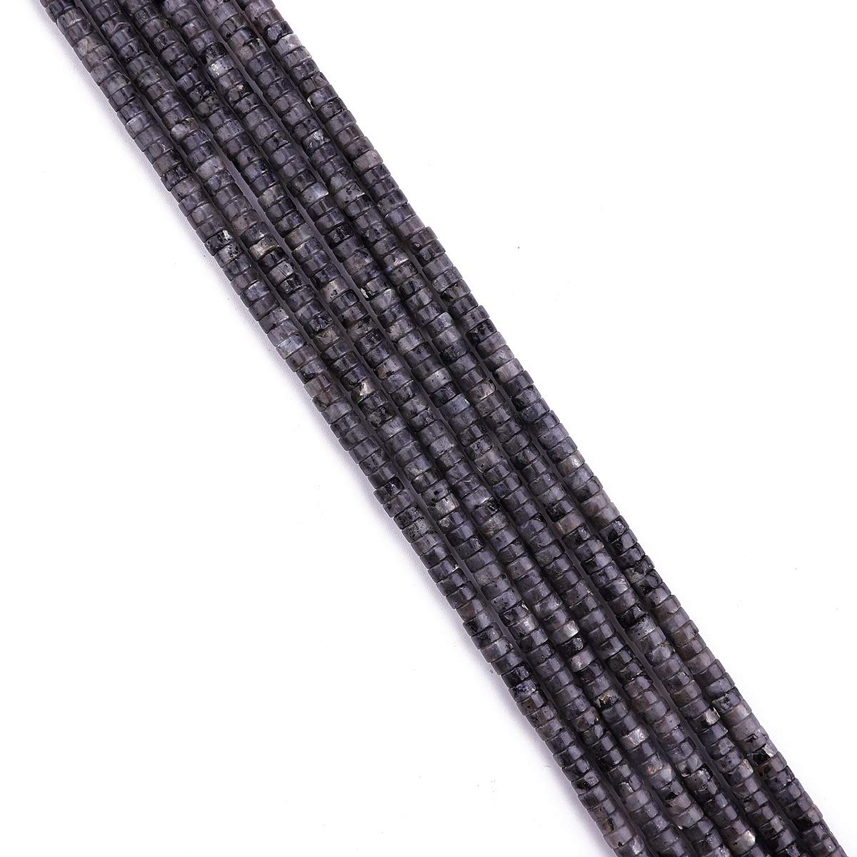 BEADIA Natural Black Spectrolite Spacer Beads Caps Loose Semi Gemstone for Beading Jewelry Making 4mmx2mm 38cm