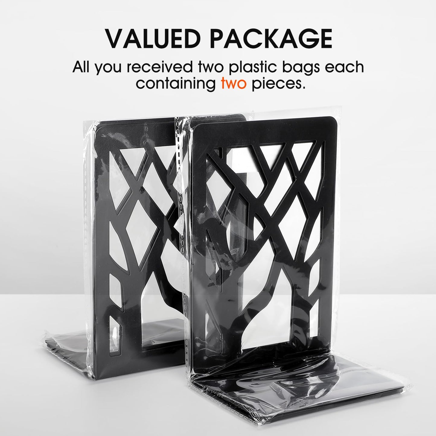 MaxGear Book Ends Tree Design Modern Bookends for Shelves, Non-Skid Book Holder, Heavy Duty Metal Book Storage for Books/CDs, Decorative Book Stopper for Home, 7 x 4.7 x 3.5”, Black,2 Pair/4 Pieces