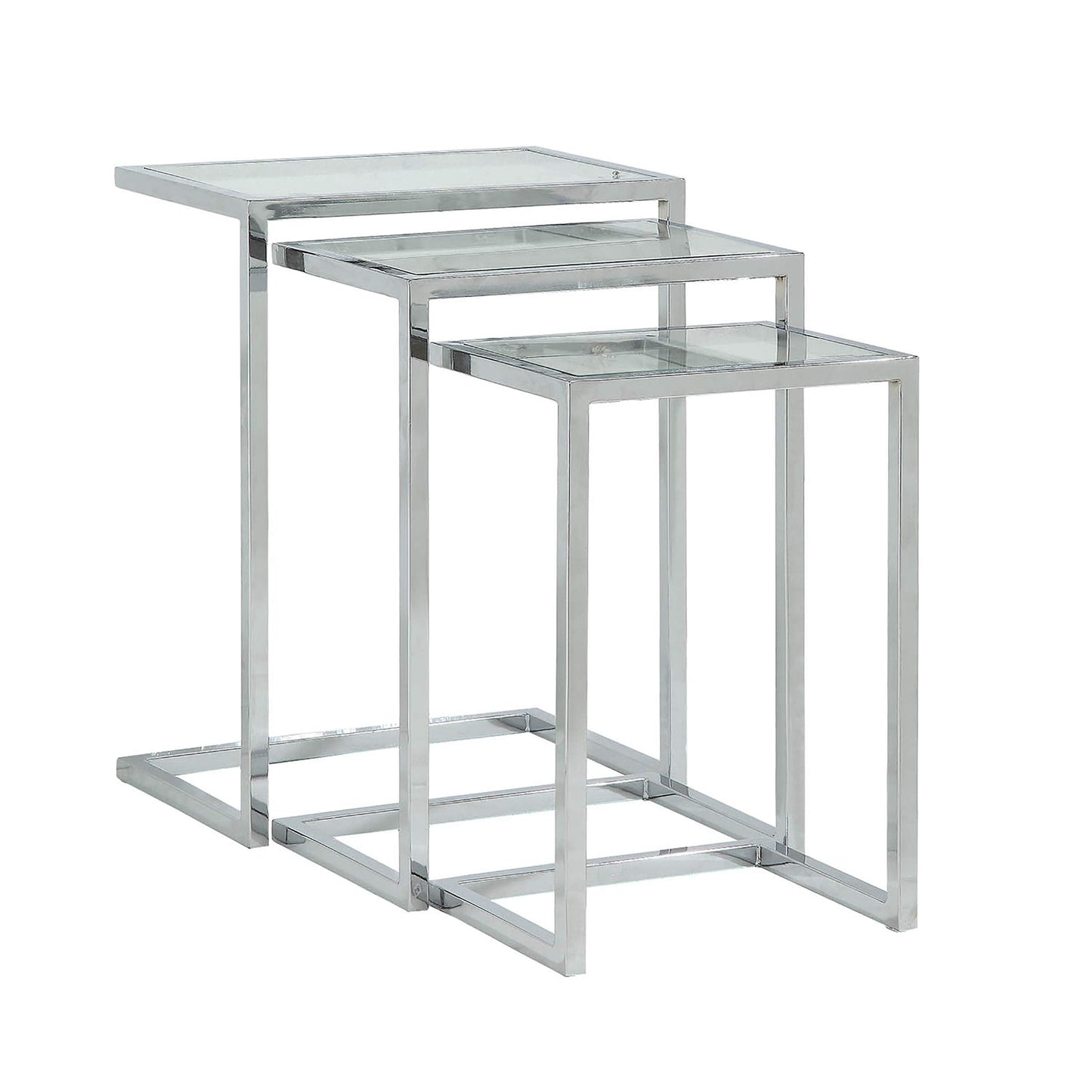 Carolina Classic Addison Powder Coated Metal Frame Nesting Table Set in Chrome