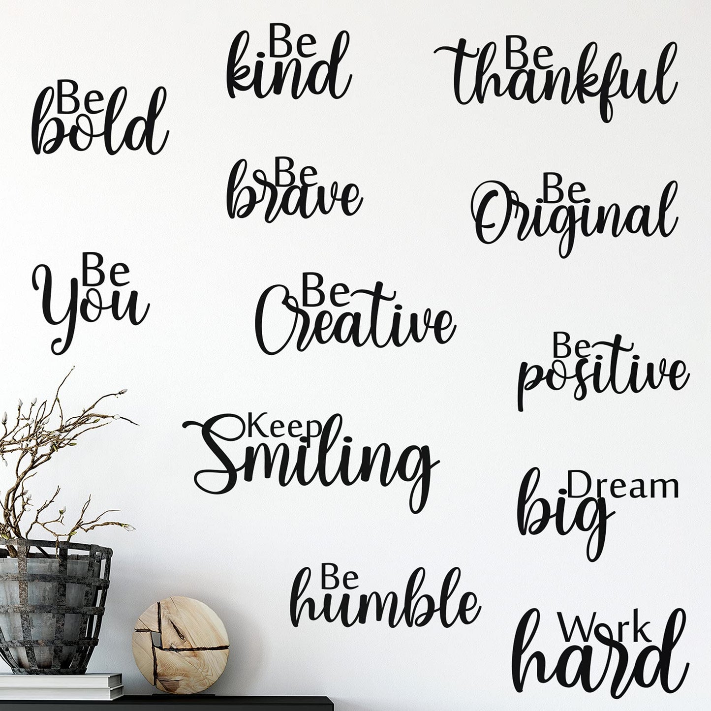 Marspark 12 Pcs Inspirational Wall Decals Motivational Quote Peel and Stick Vinyl Wall Quotes Stickers Removable Positive Saying Mirror Decals for Office Nursery Offices Teen Dorm Classroom, Black