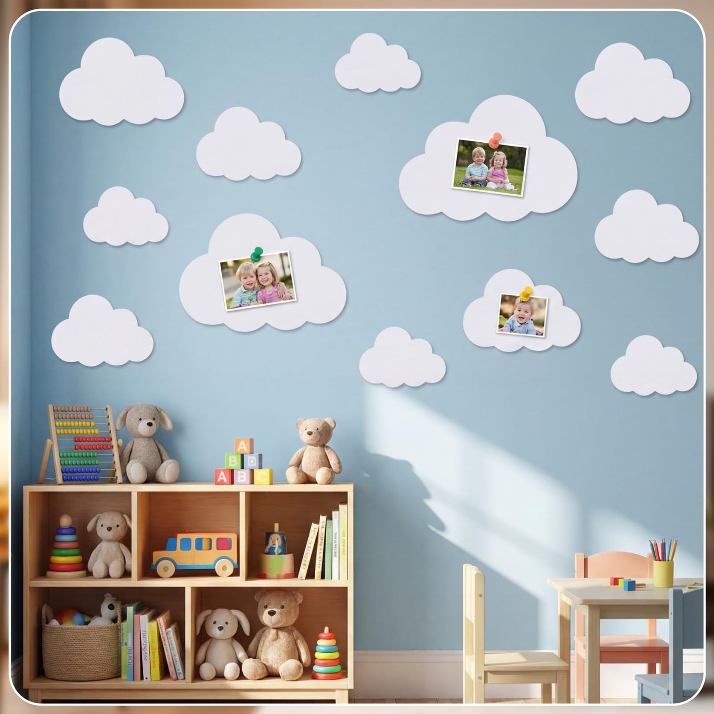 YooNotee 12 Pcs Cloud Felt Wall Decor Self-Adhesive Felt Bulletin Board 10" 9" 7" for Nursery Boho Aesthetic Room Decor Pin Board Wall Hanging for Bedroom Dorm Classroom Playroom
