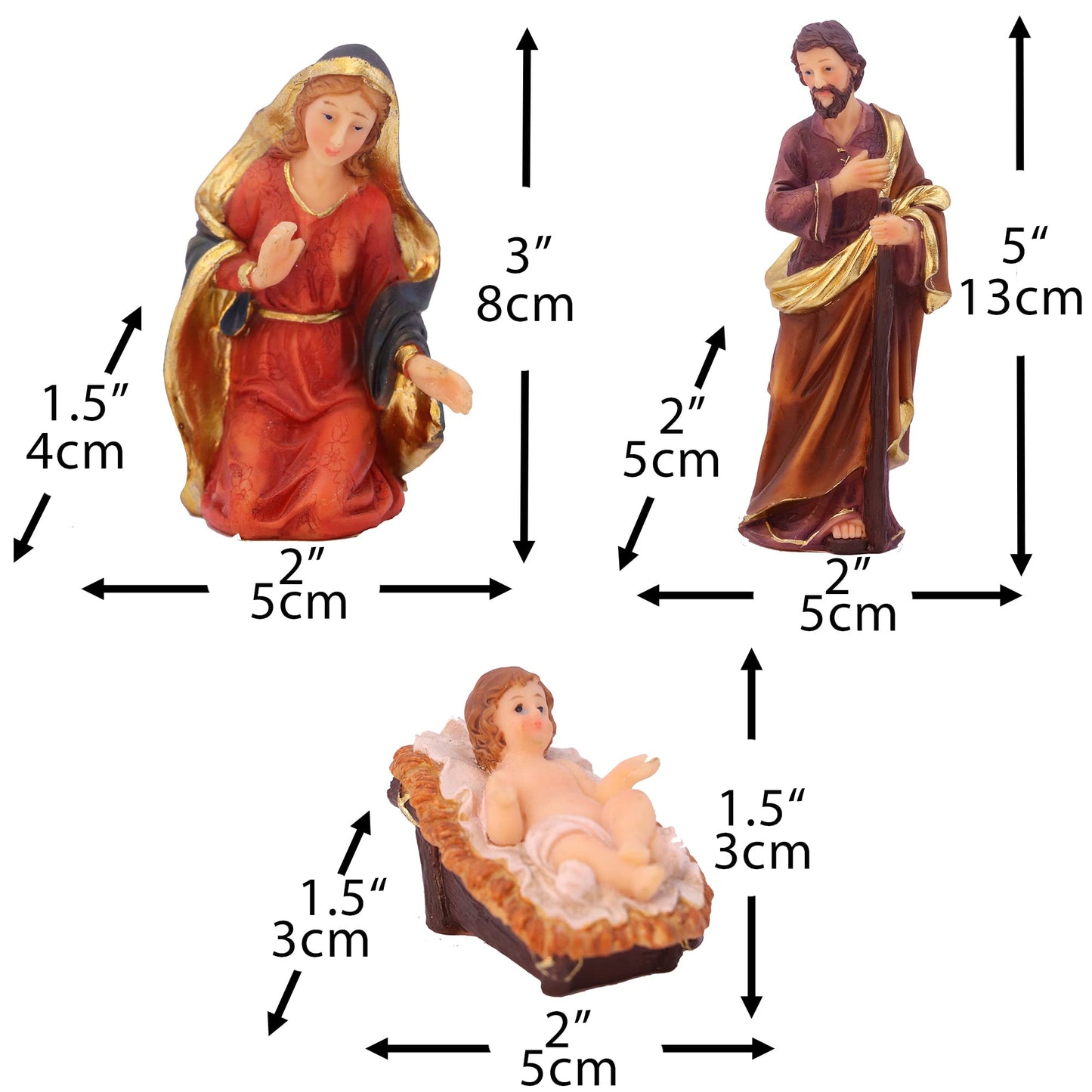 Zayton Nativity Set Christmas Indoor Figurines 11 pcs Nativity Scene Set 5.5“ Holy Family Miniatures Statue Crib Jesus Manger Ornament Church Xmas Home Decoration