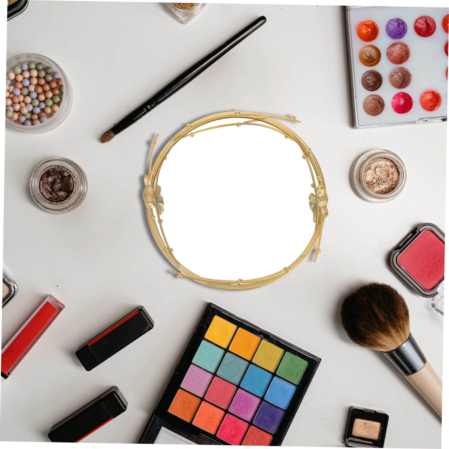 Luxshiny Elegant Round Gold Mirror Tray for Jewelry Perfume and Cosmetics Storage Home Decor